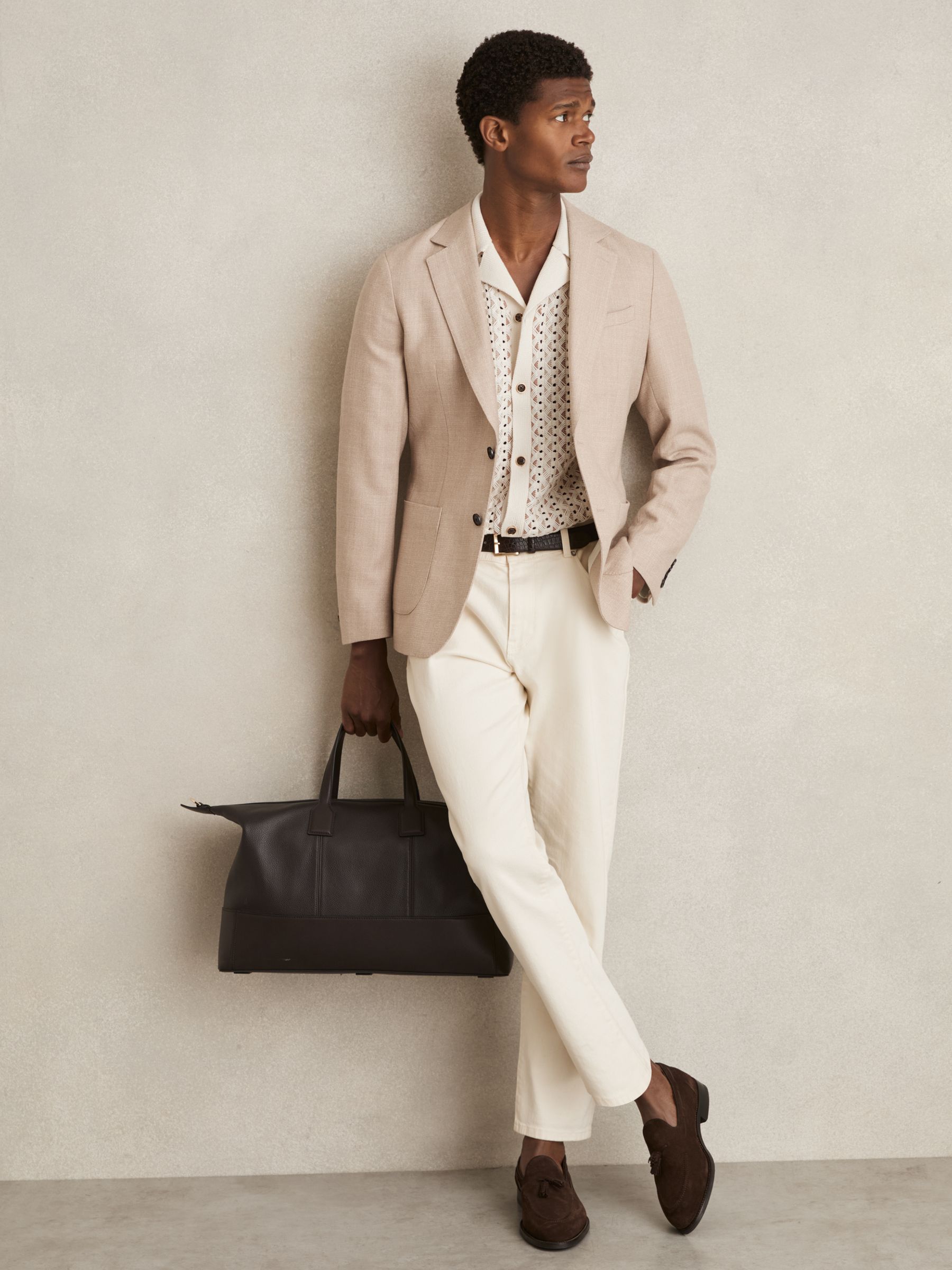 Textured-Knit Cuban-Collar Shirt in Natural - Image 5 of 8