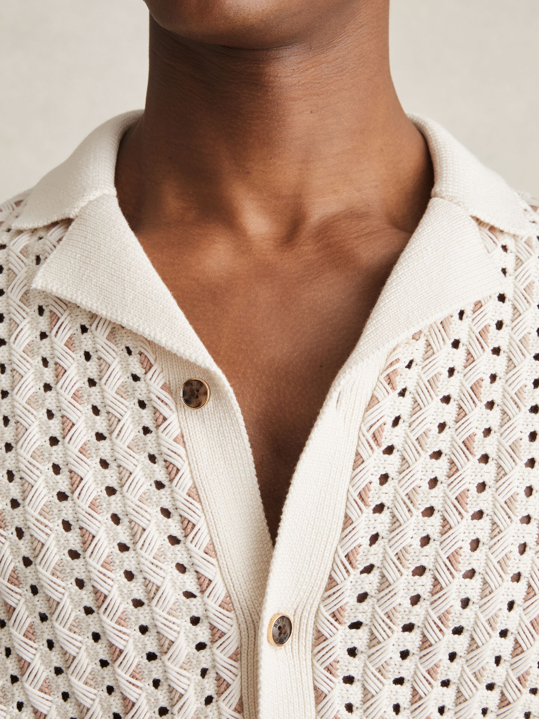 Textured-Knit Cuban-Collar Shirt in Natural - Image 6 of 8