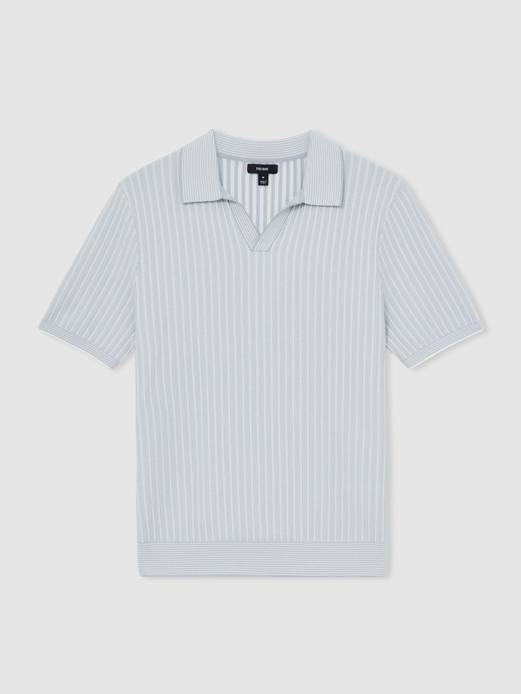 Open-Collar Textured Polo Shirt in Soft Blue/White - Image 2 of 6