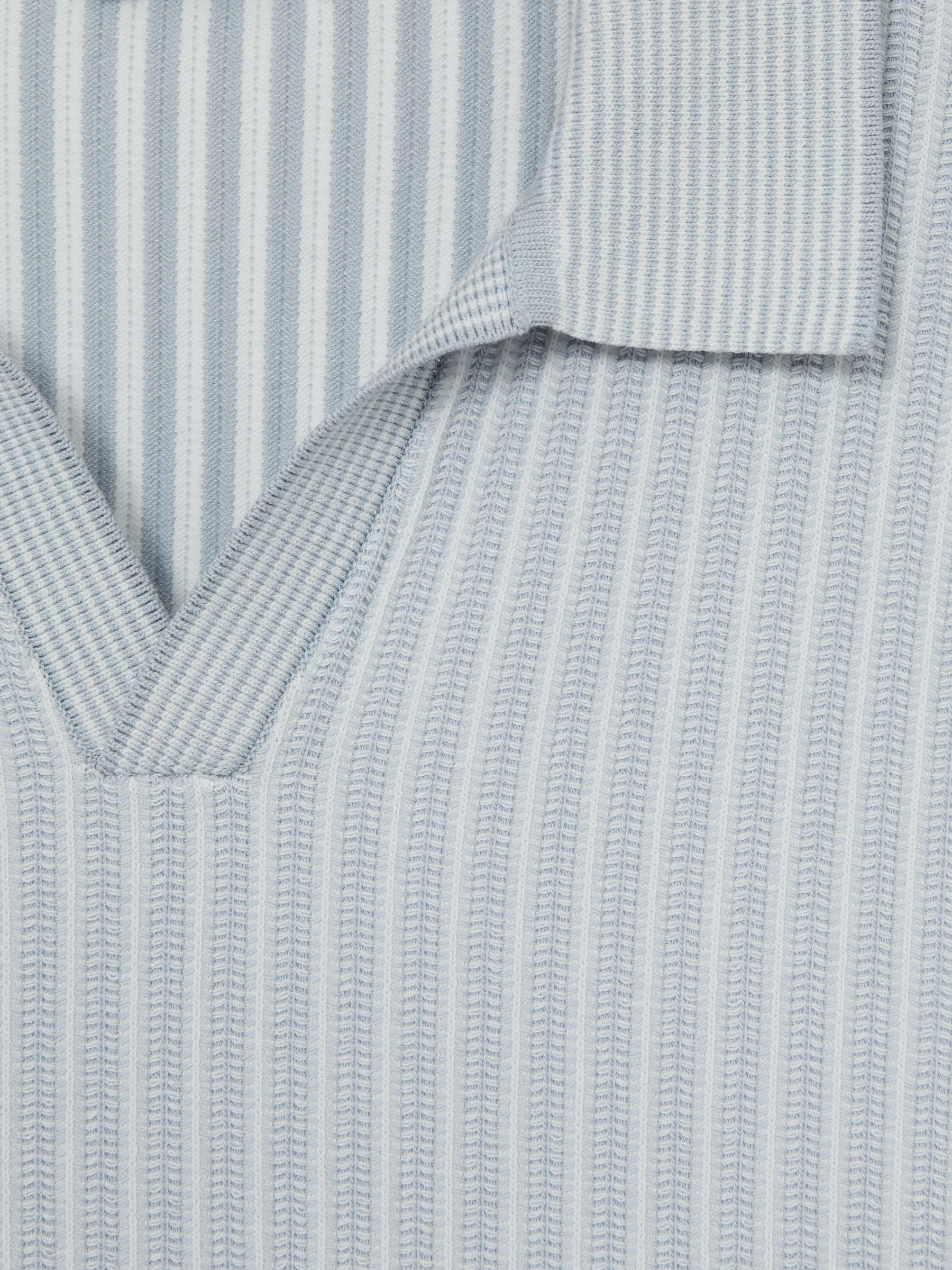 Open-Collar Textured Polo Shirt in Soft Blue/White - Image 6 of 6
