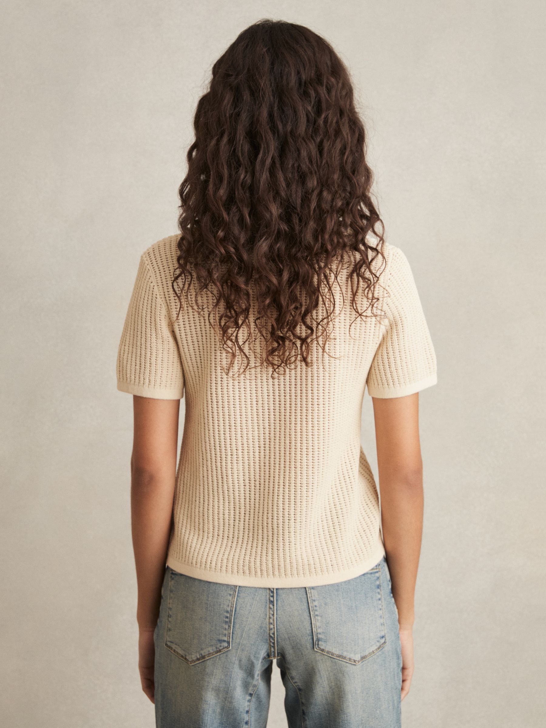 Cotton-Blend Open-Knit Polo Shirt in Ivory - Image 5 of 6