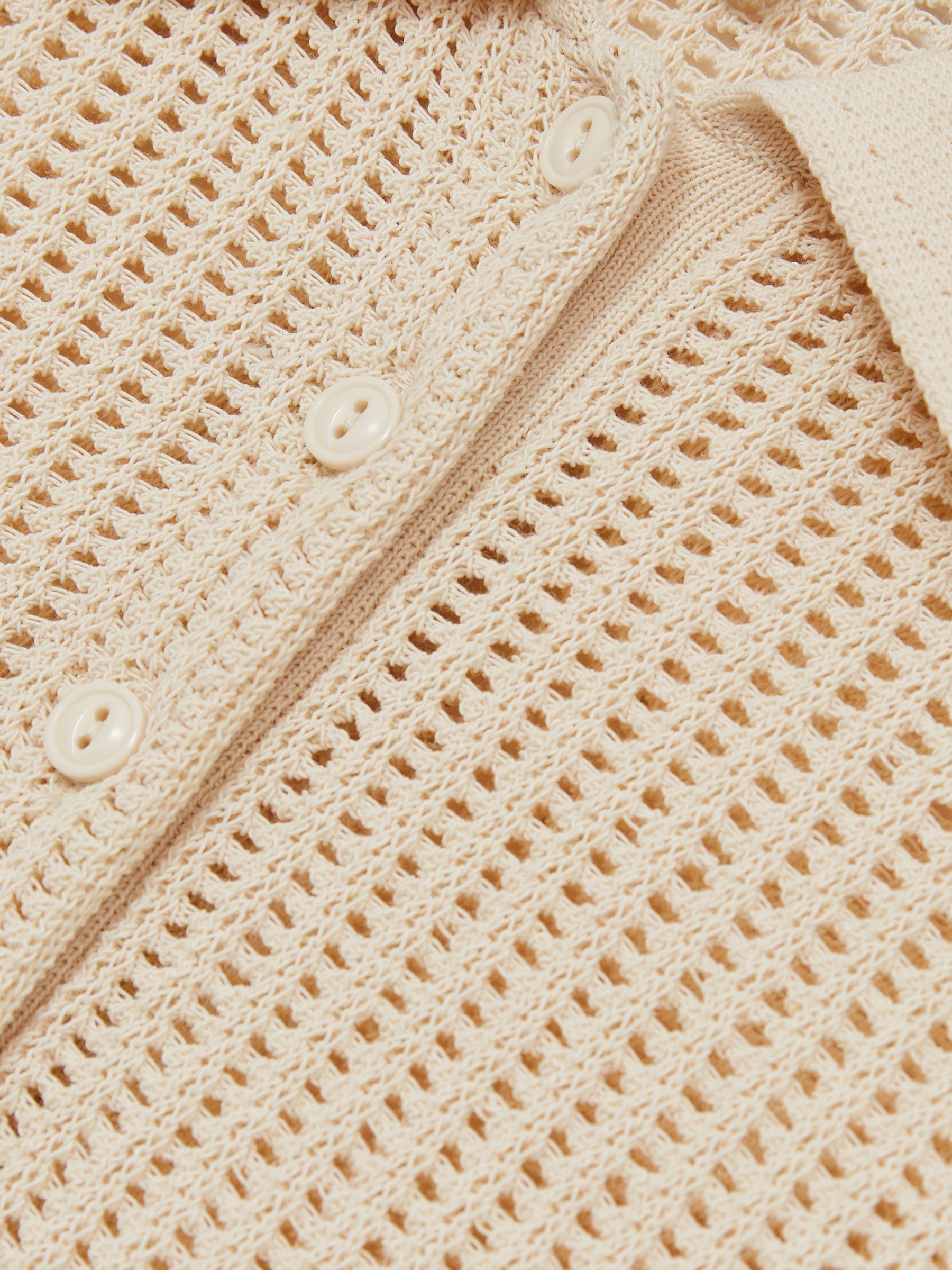 Cotton-Blend Open-Knit Polo Shirt in Ivory - Image 6 of 6