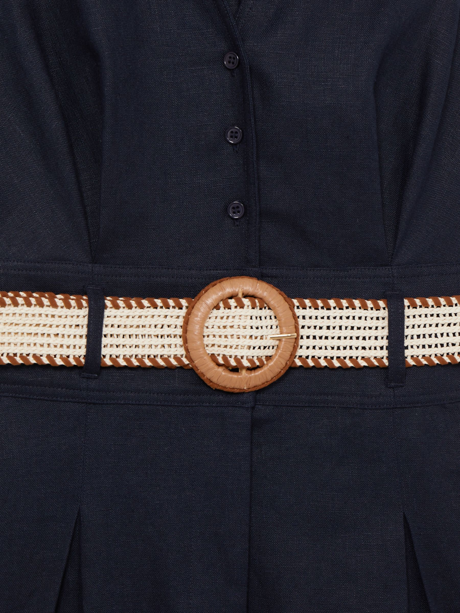 Linen Belted Collar Playsuit in Navy - Image 6 of 6