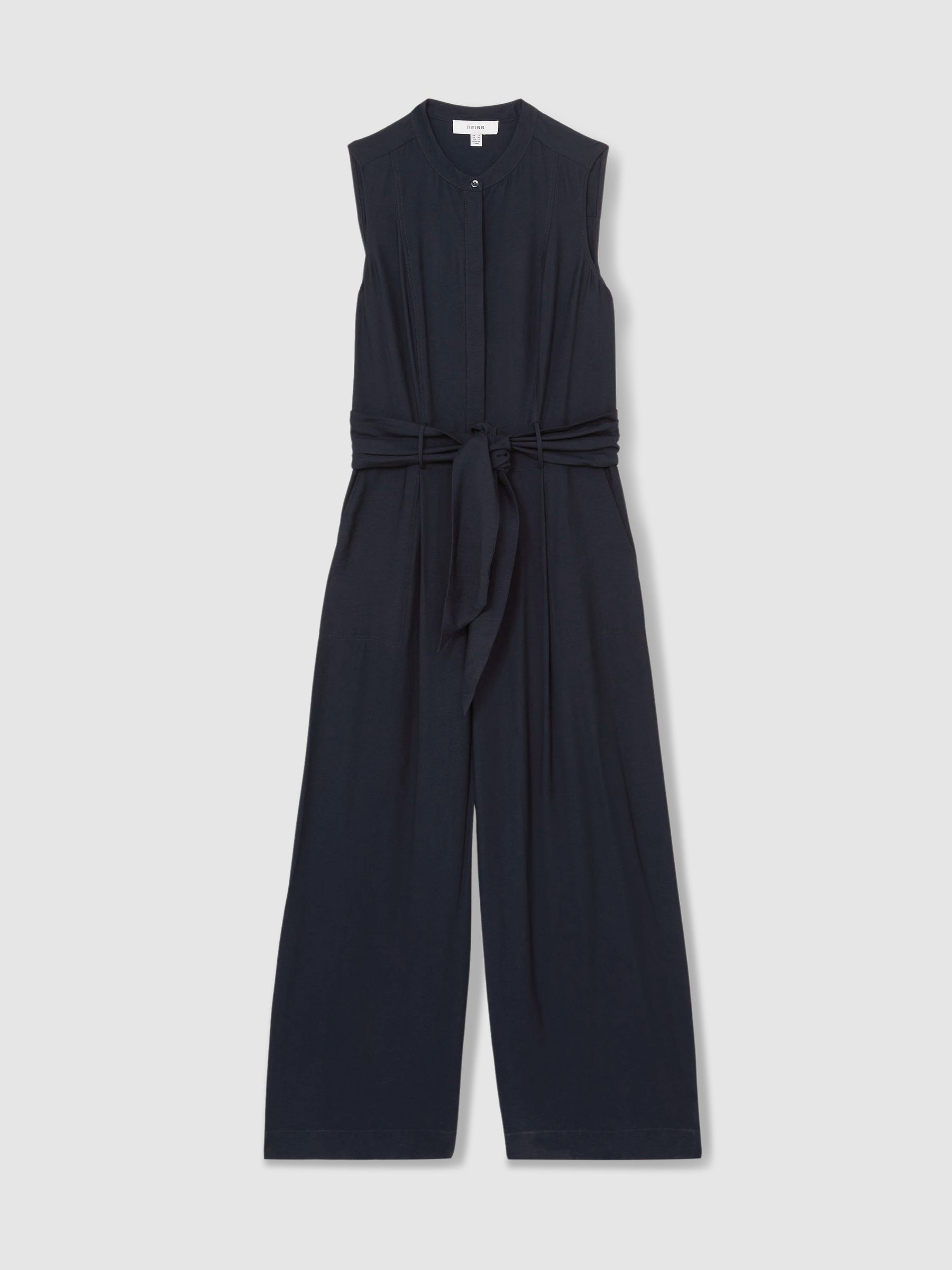 Wide-Leg Belted Jumpsuit in Navy - Image 2 of 6
