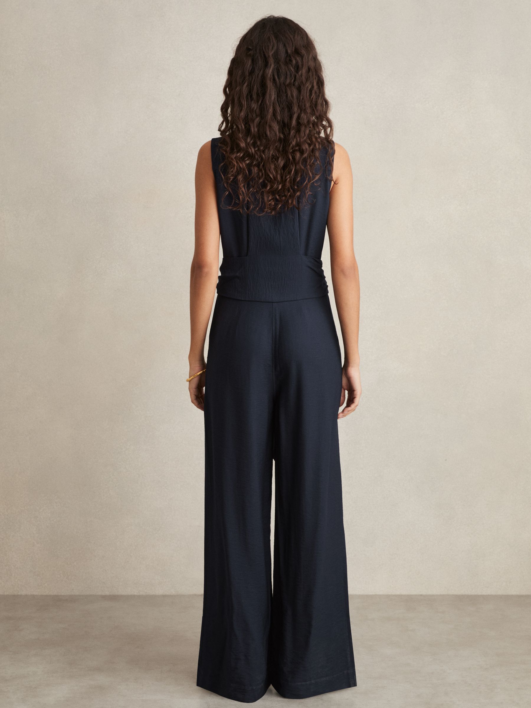 Wide-Leg Belted Jumpsuit in Navy - Image 5 of 6