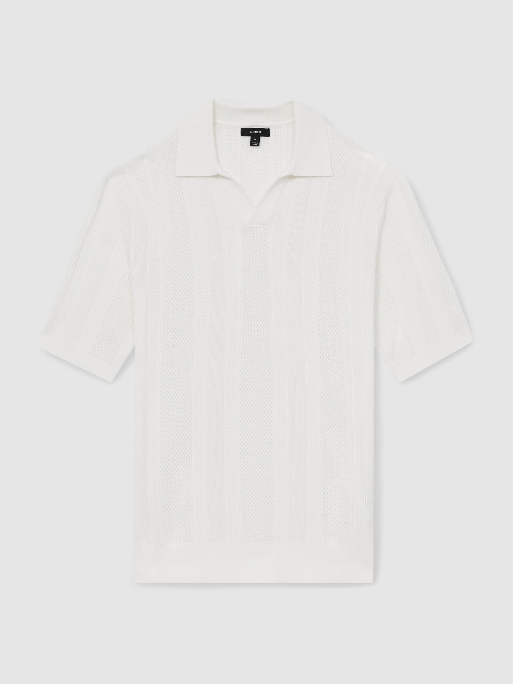 Textured-Stripe Knitted Polo Shirt in White - Image 2 of 7