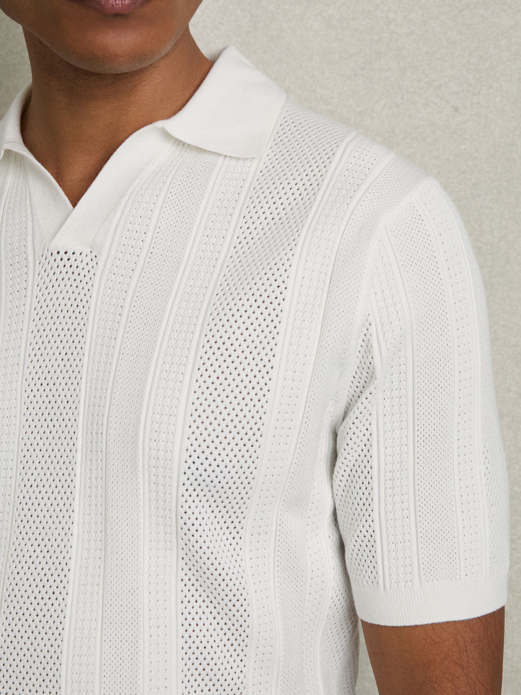 Reiss Textured-Stripe Knitted Polo Shirt in White | REISS