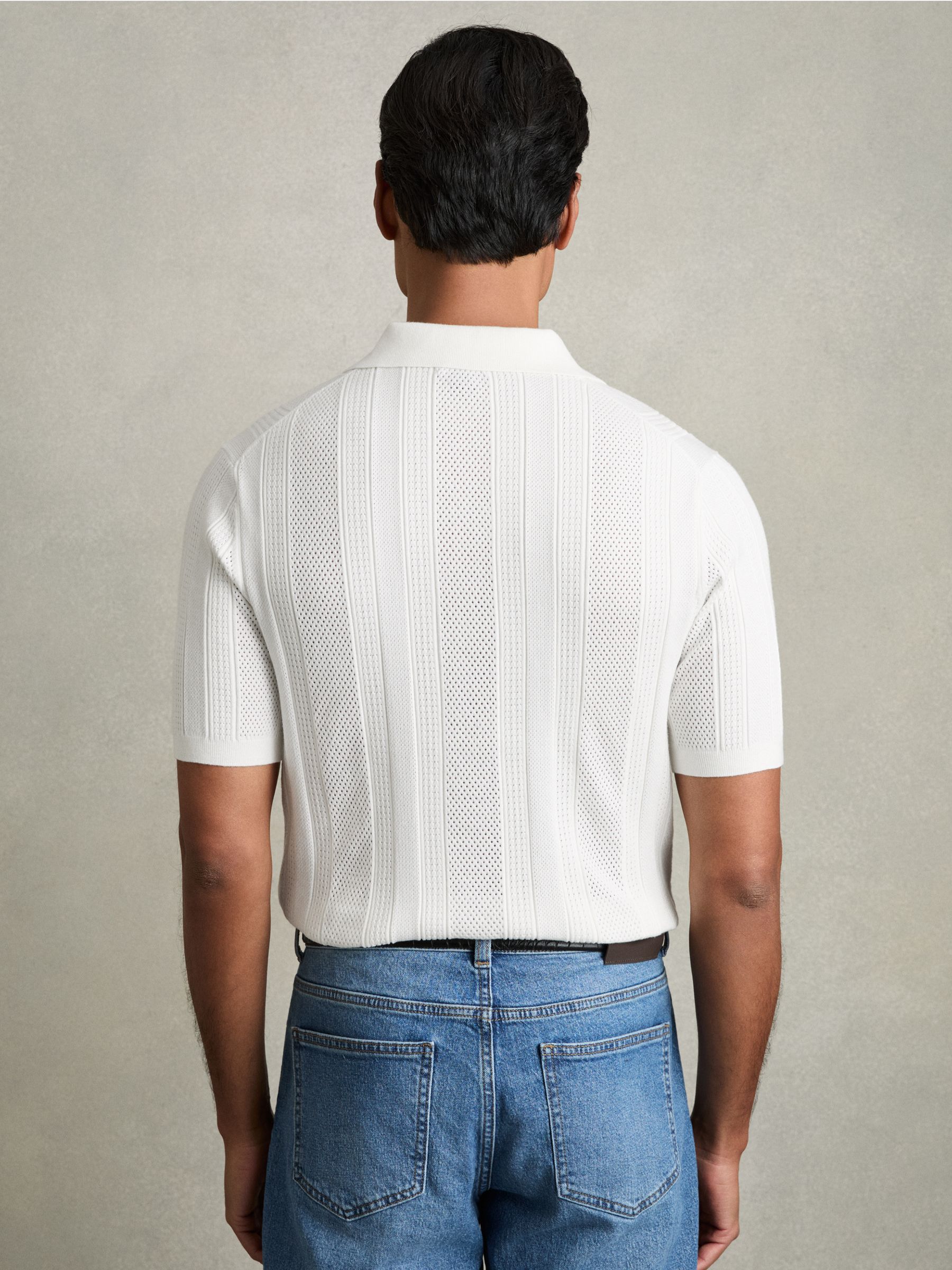Textured-Stripe Knitted Polo Shirt in White - Image 5 of 7