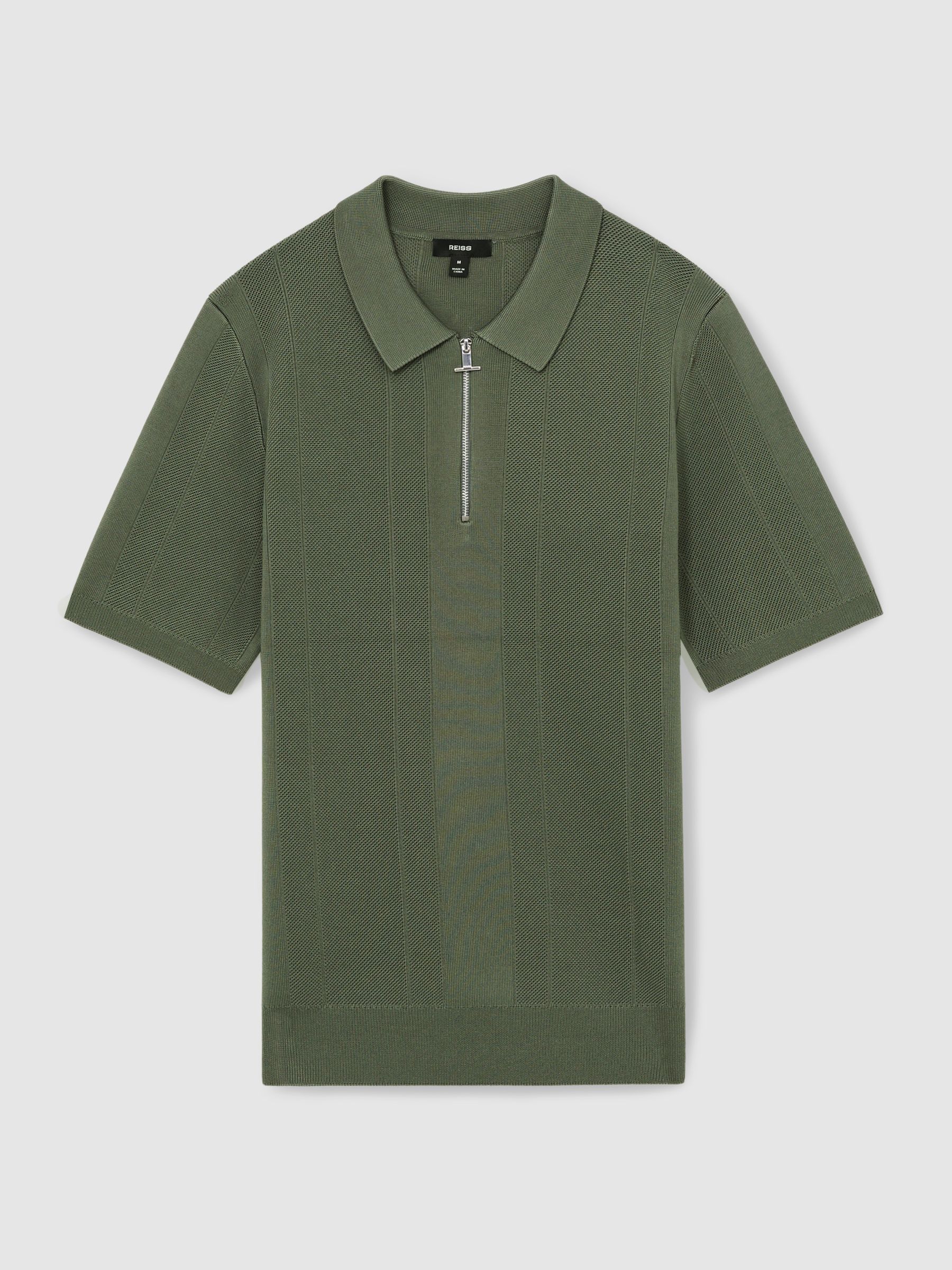 Half-Zip Textured-Knit Polo Shirt in Herb Green - Image 2 of 6