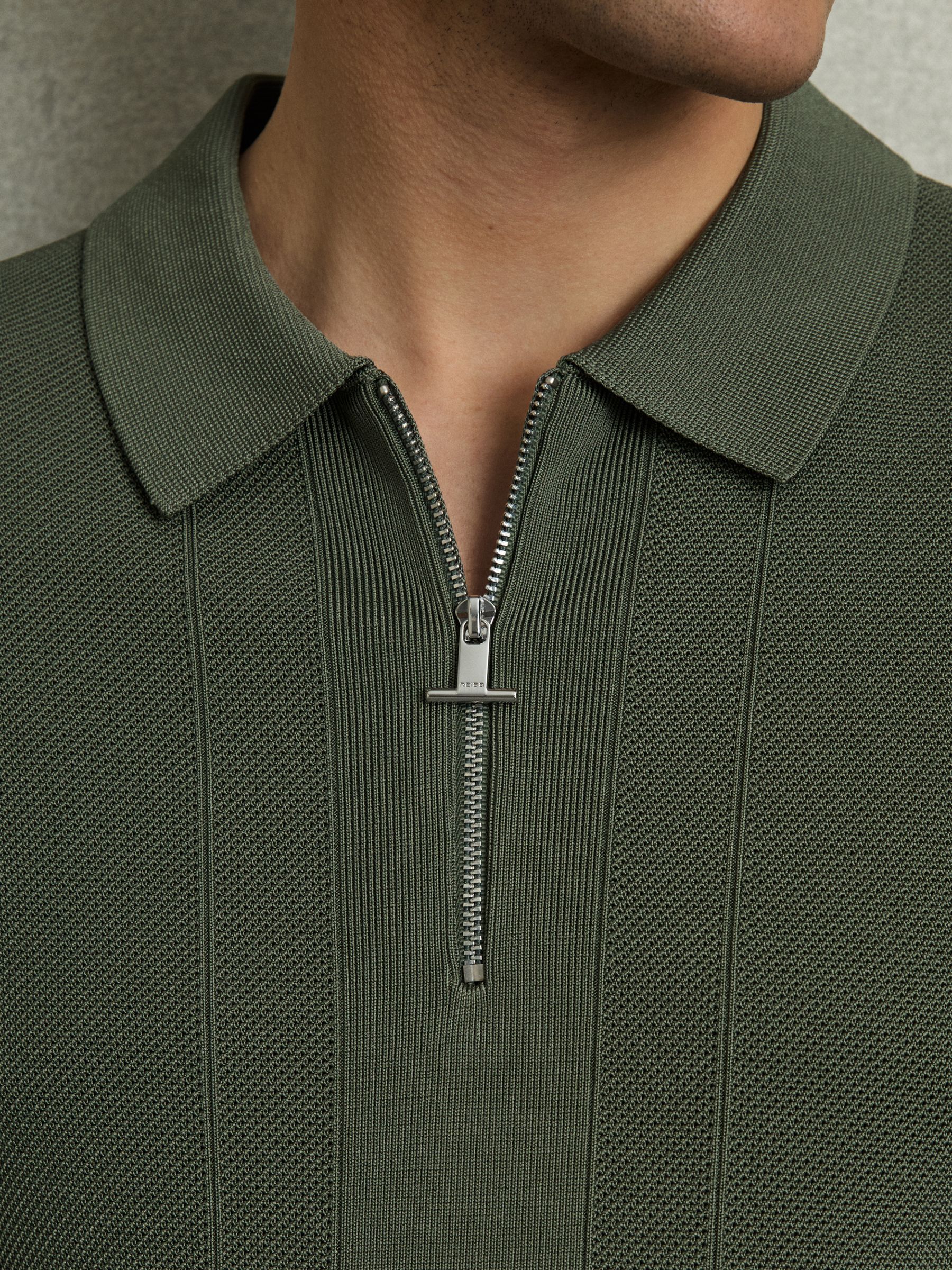 Half-Zip Textured-Knit Polo Shirt in Herb Green - image 4