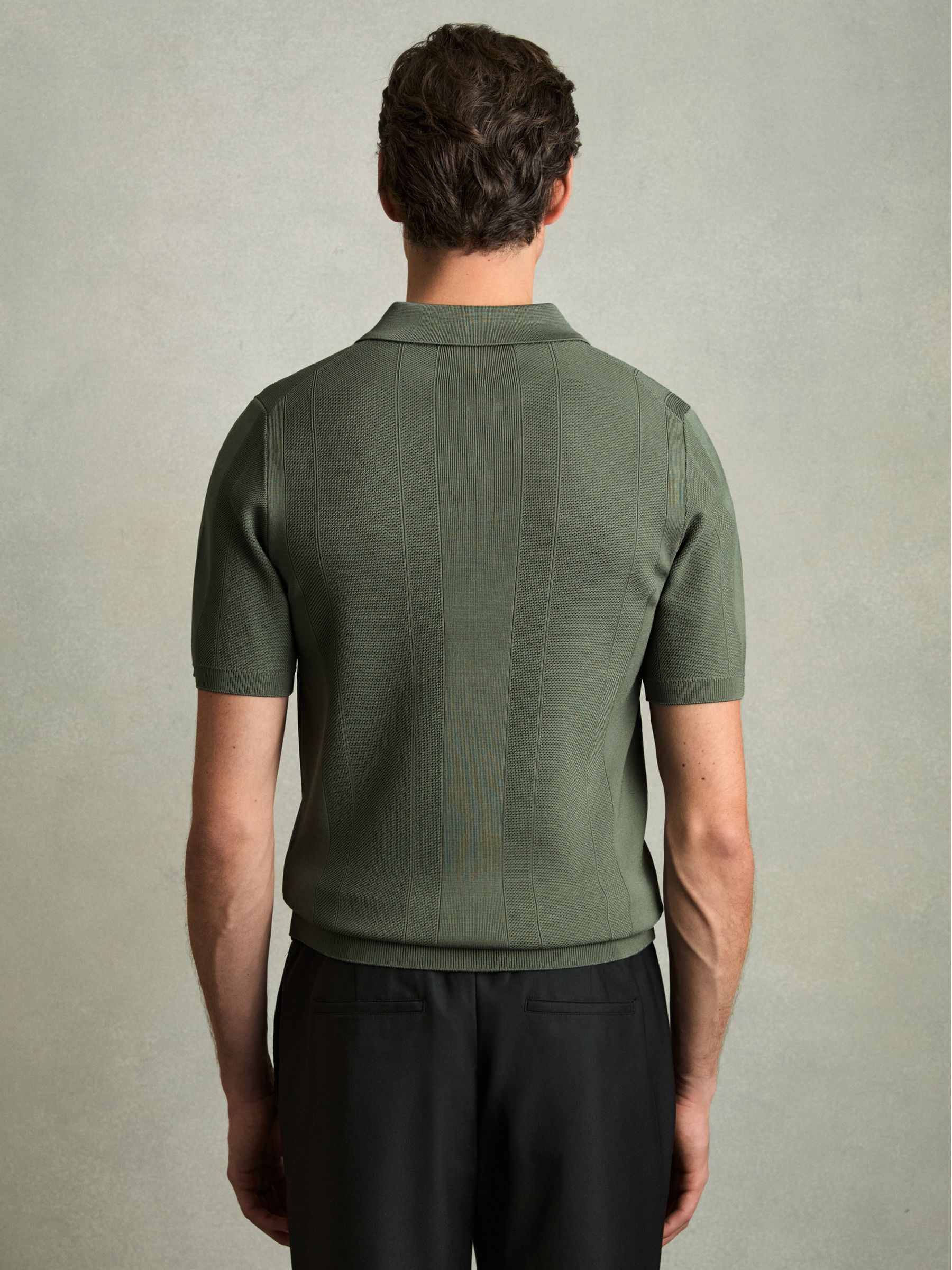 Half-Zip Textured-Knit Polo Shirt in Herb Green - image 5