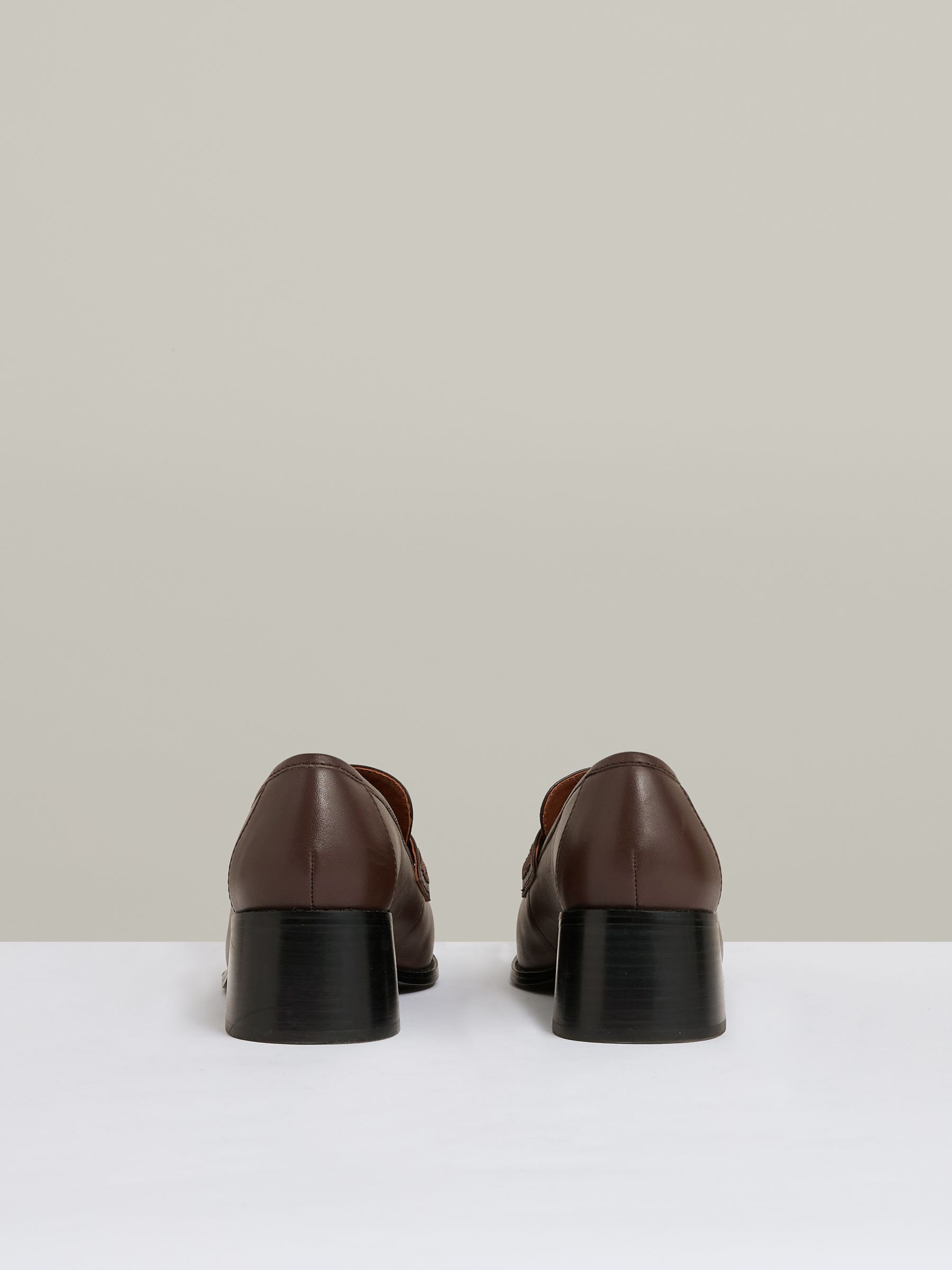 Leather Block-Heel Penny Loafers in Chocolate - Image 5 of 5