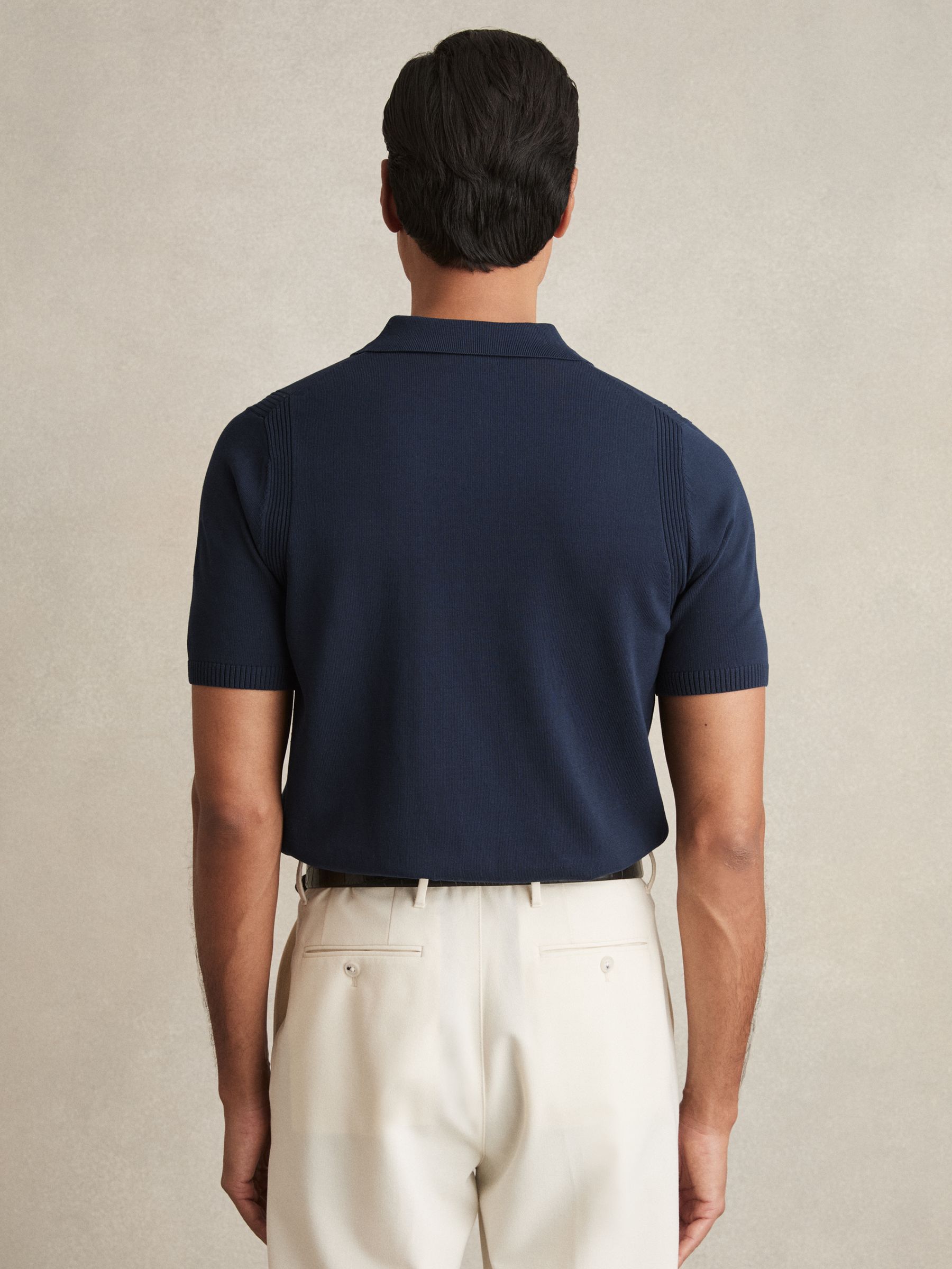 Cotton Half-Zip Knitted Polo Shirt in Navy - Image 5 of 6