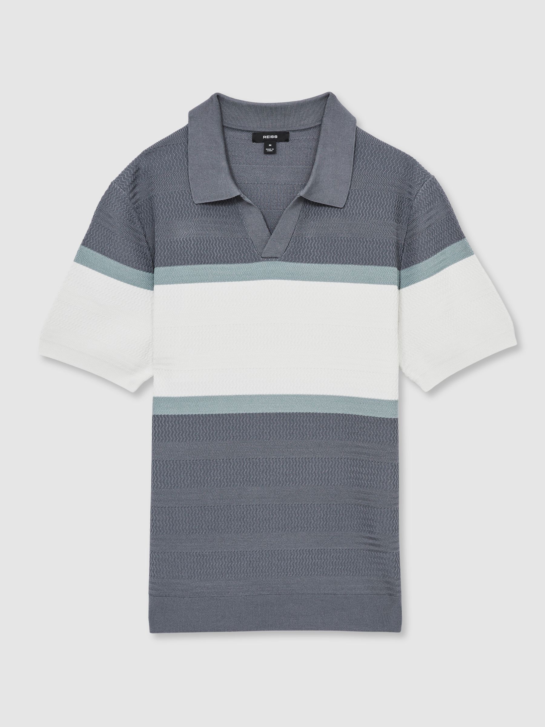 Textured Knit Stripe Polo Shirt in Airforce Blue - Image 2 of 6