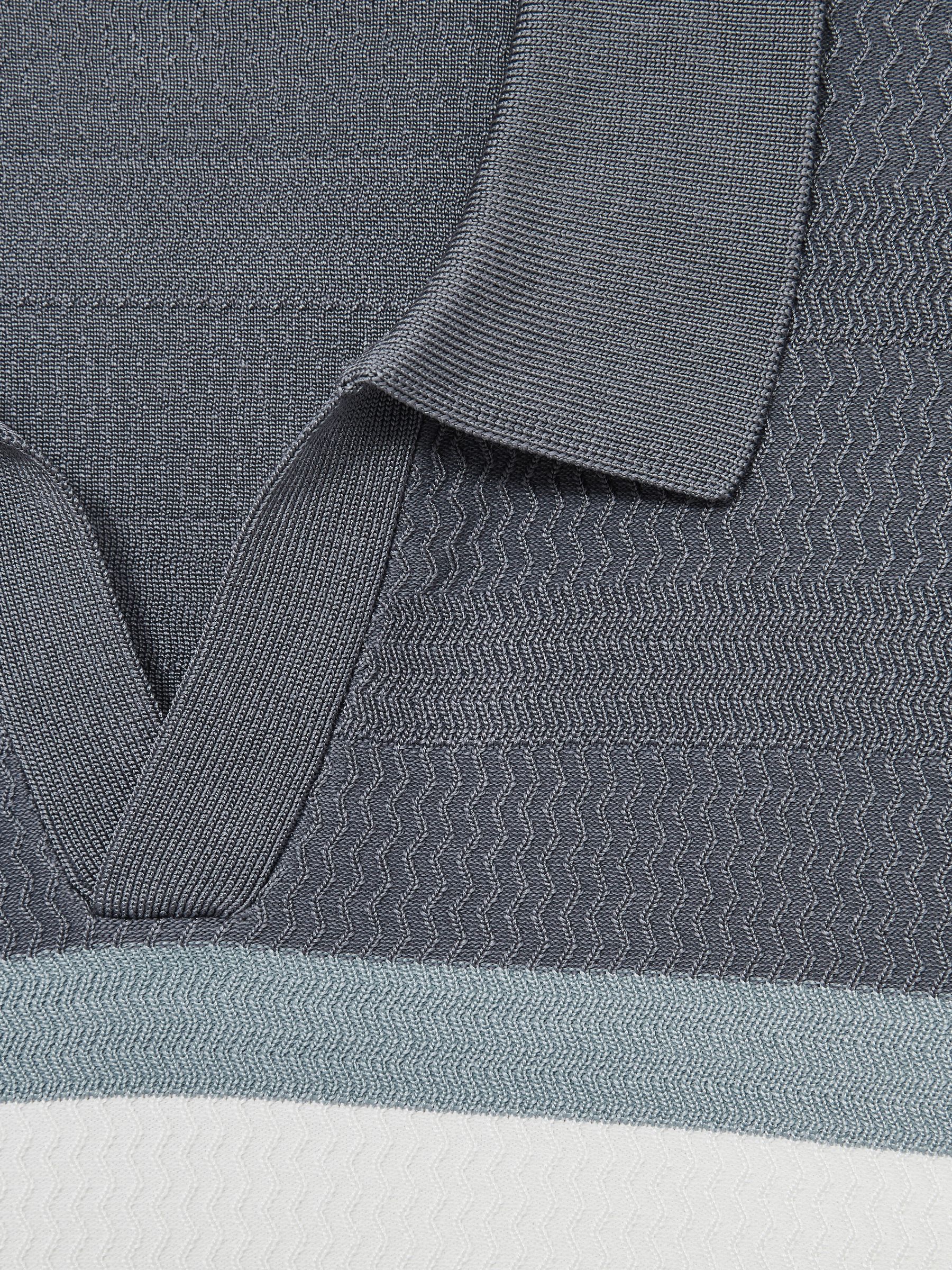 Textured Knit Stripe Polo Shirt in Airforce Blue - Image 6 of 6