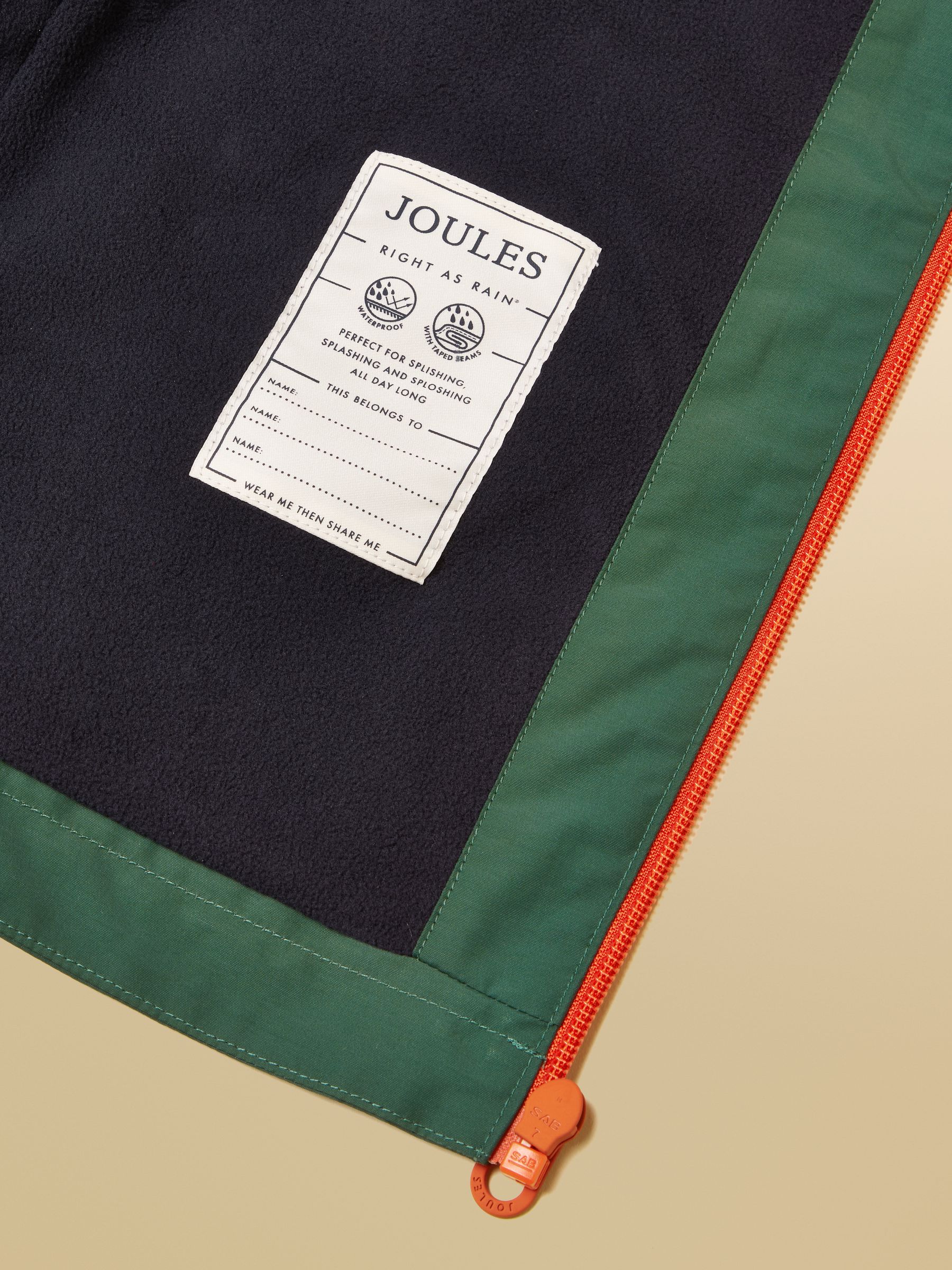 Kids' Ayston Green Colourblock Waterproof Fleece Lined Raincoat - Image 7 of 7