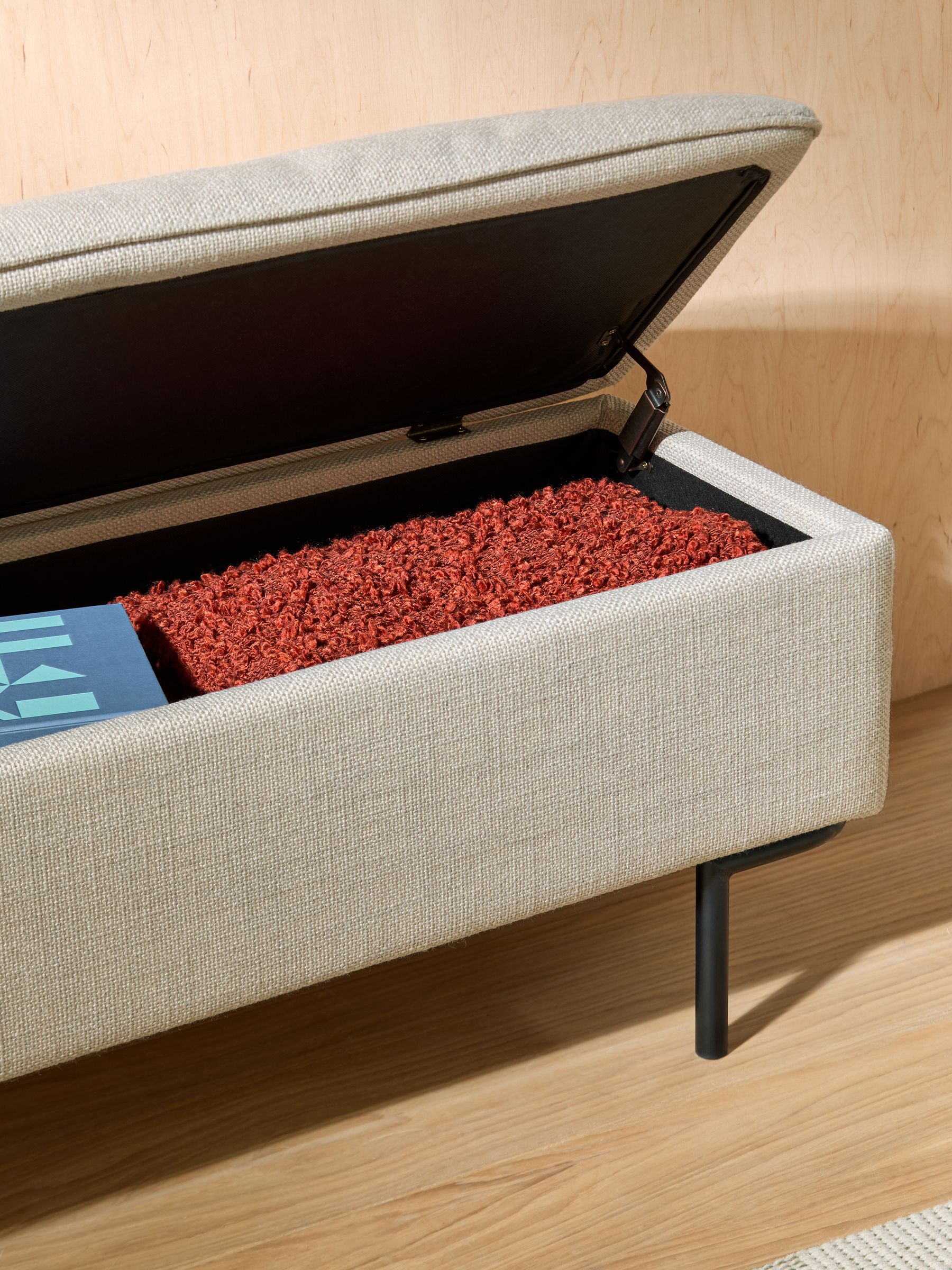 Harlow Storage Ottoman Bench in Natural Oat Textured Weave - Image 3 of 6