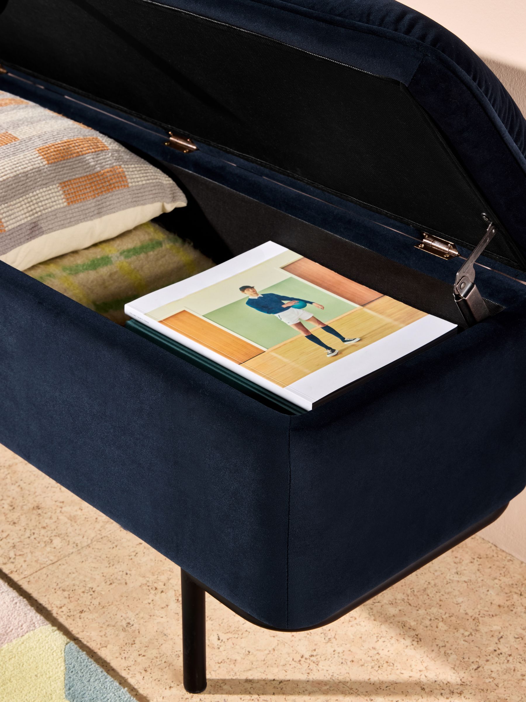 Harlow Storage Ottoman Bench in Navy Blue Velvet - Image 3 of 6