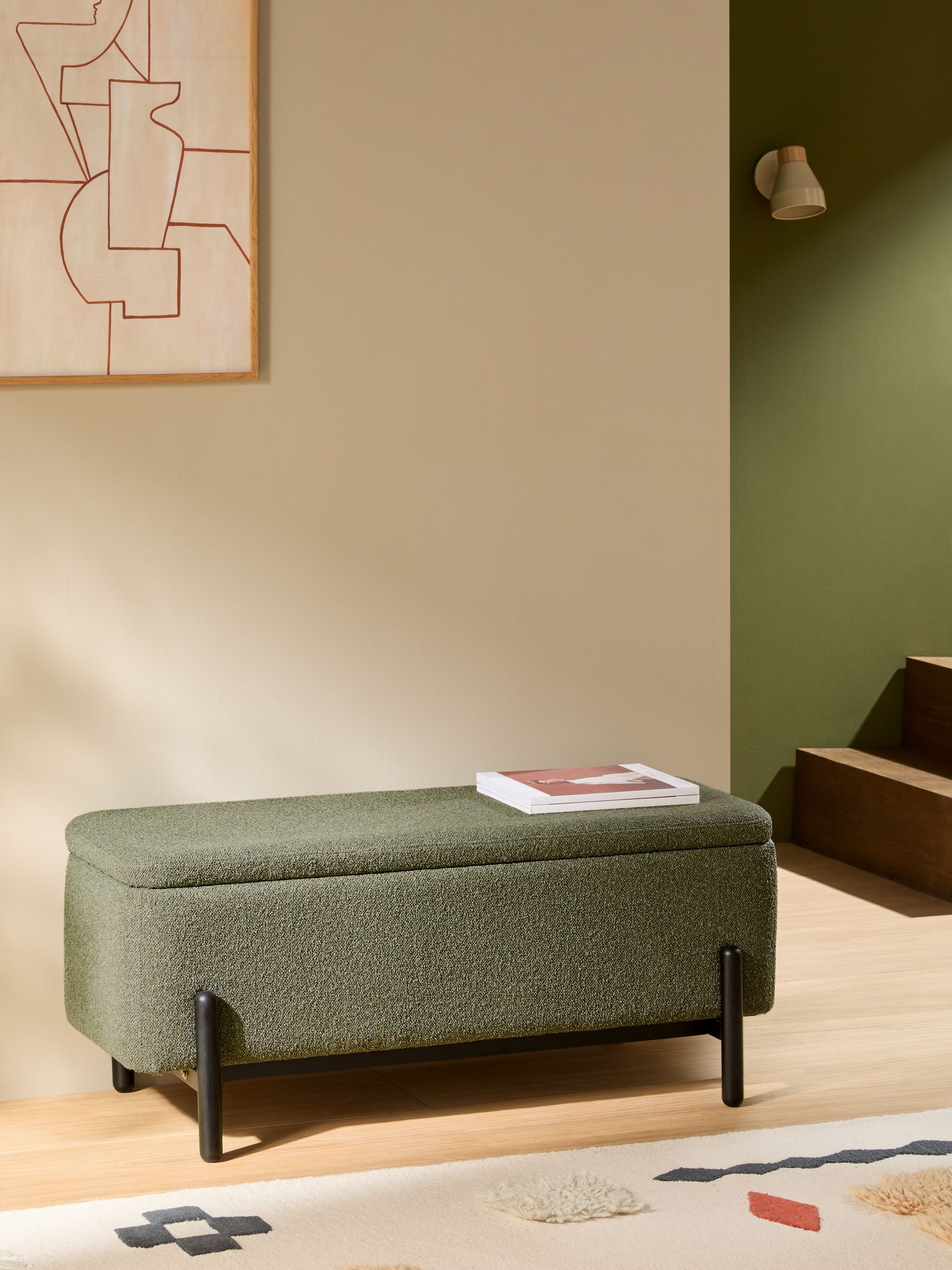 Asare Storage Ottoman Bench in Forest Green Pax Boucle - Image 1 of 5