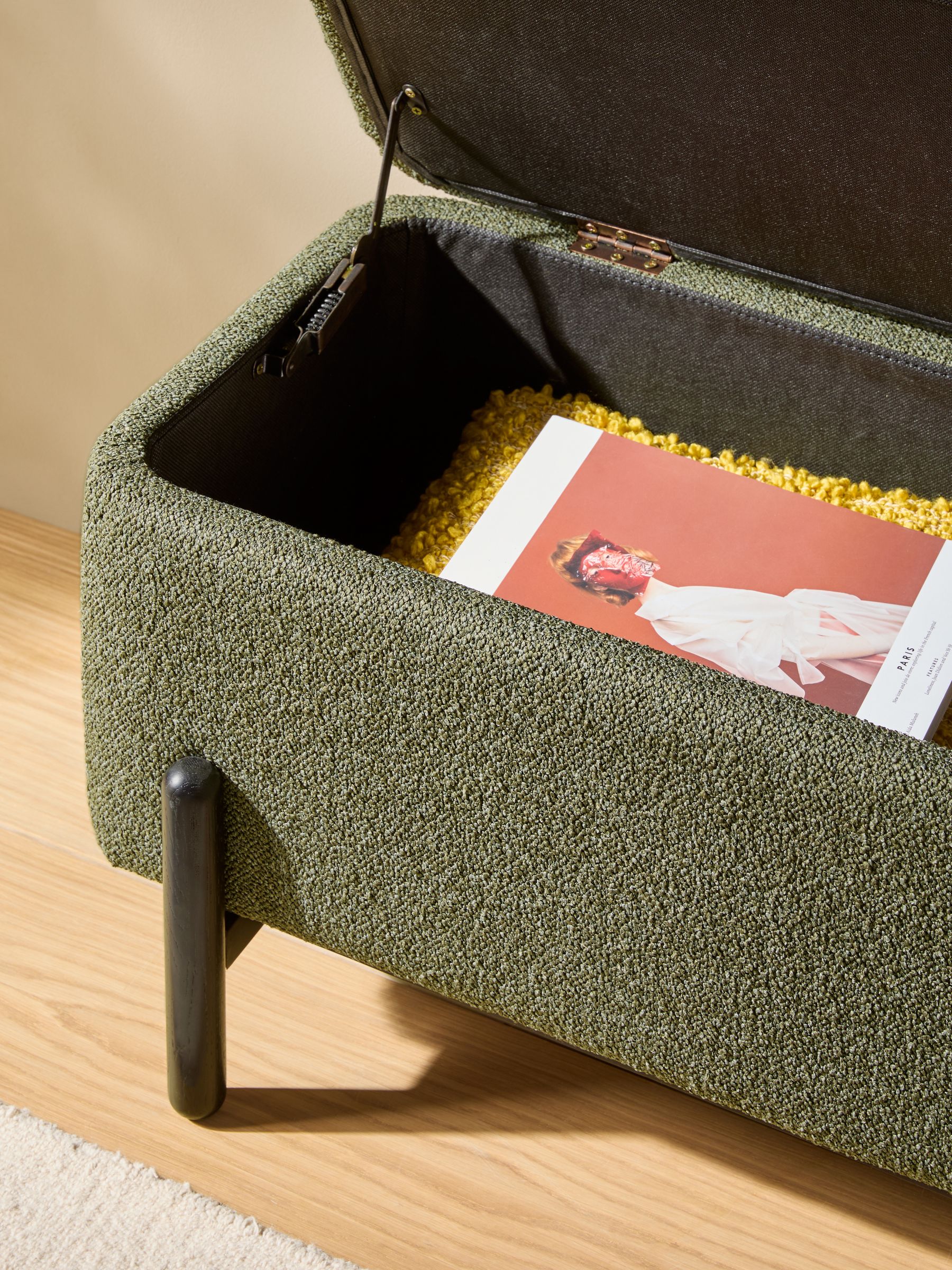 Asare Storage Ottoman Bench in Forest Green Pax Boucle - Image 3 of 5