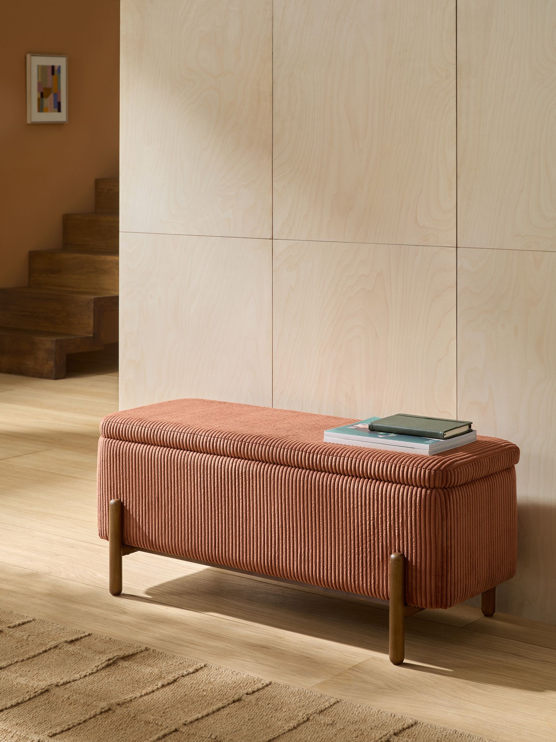 Asare Storage Ottoman Bench in Nutmeg Orange Corduroy - Image 1 of 5