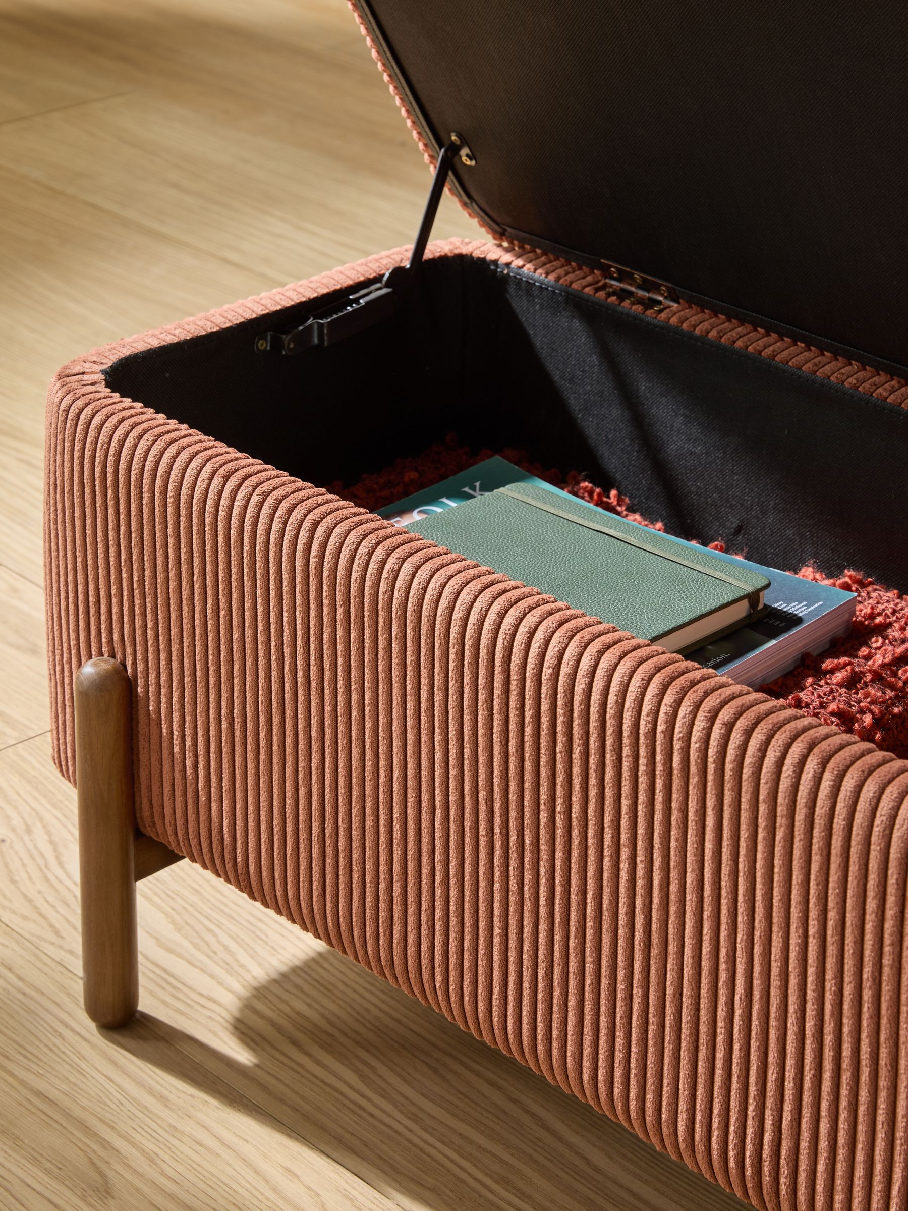 Asare Storage Ottoman Bench in Nutmeg Orange Corduroy - Image 3 of 5