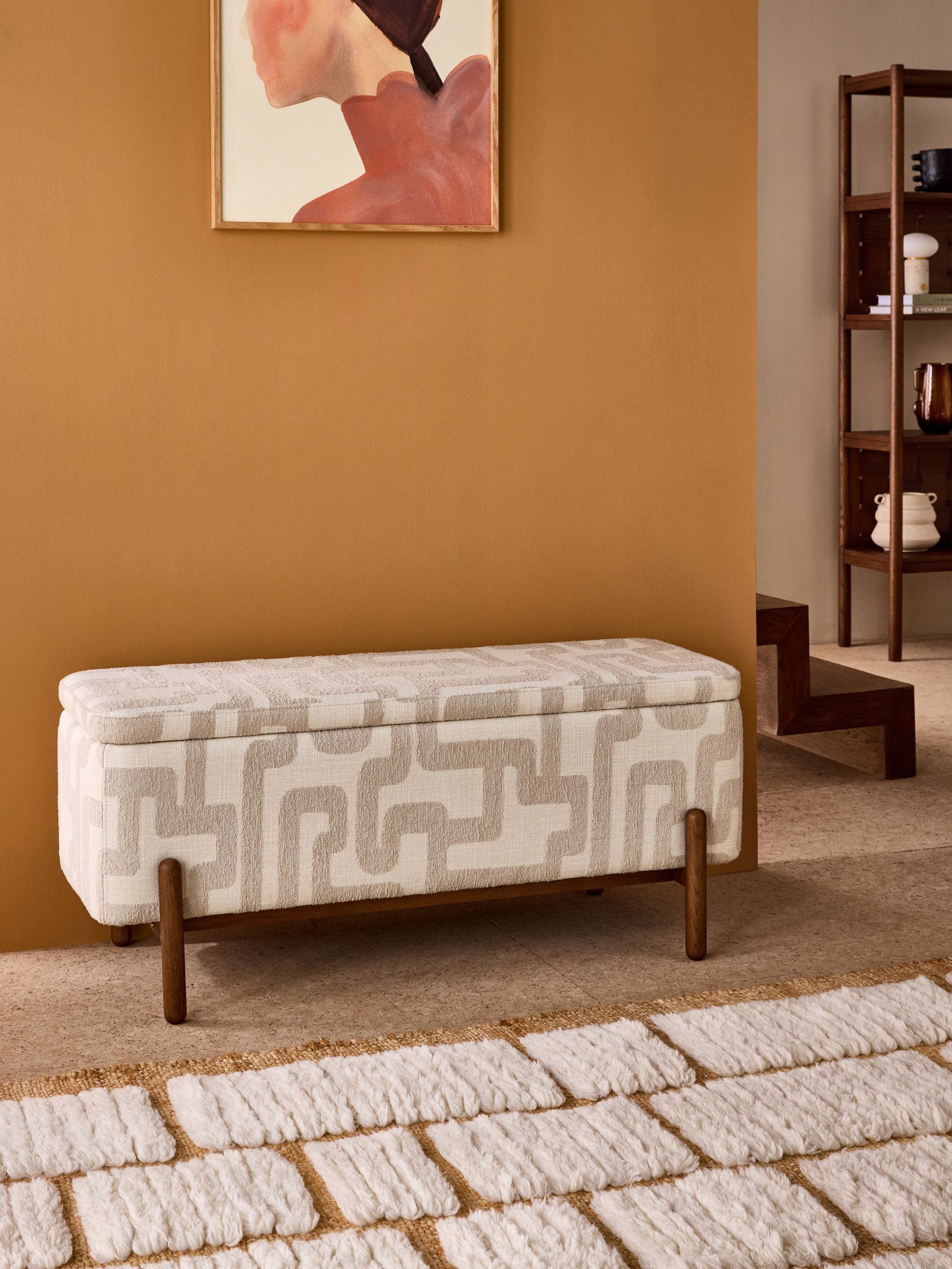 Asare Storage Ottoman Bench in Clyde Abstract Weave Natural Sand - Image 1 of 5
