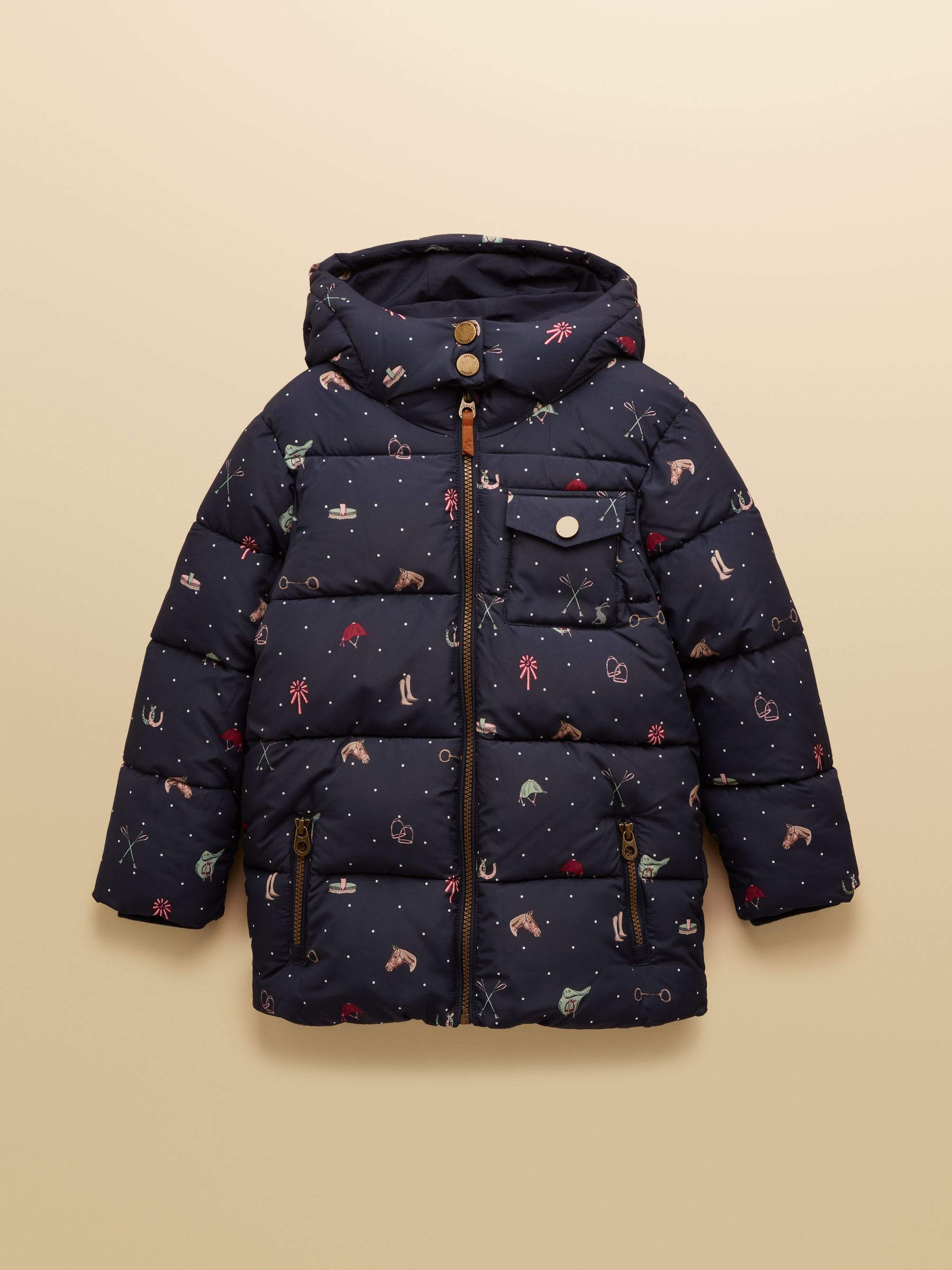 Girls' Emmeline Navy Horse Showerproof Padded Coat - Image 1 of 4 Girls' Emmeline Navy Horse Showerproof Padded Coat - Image 1 of 4