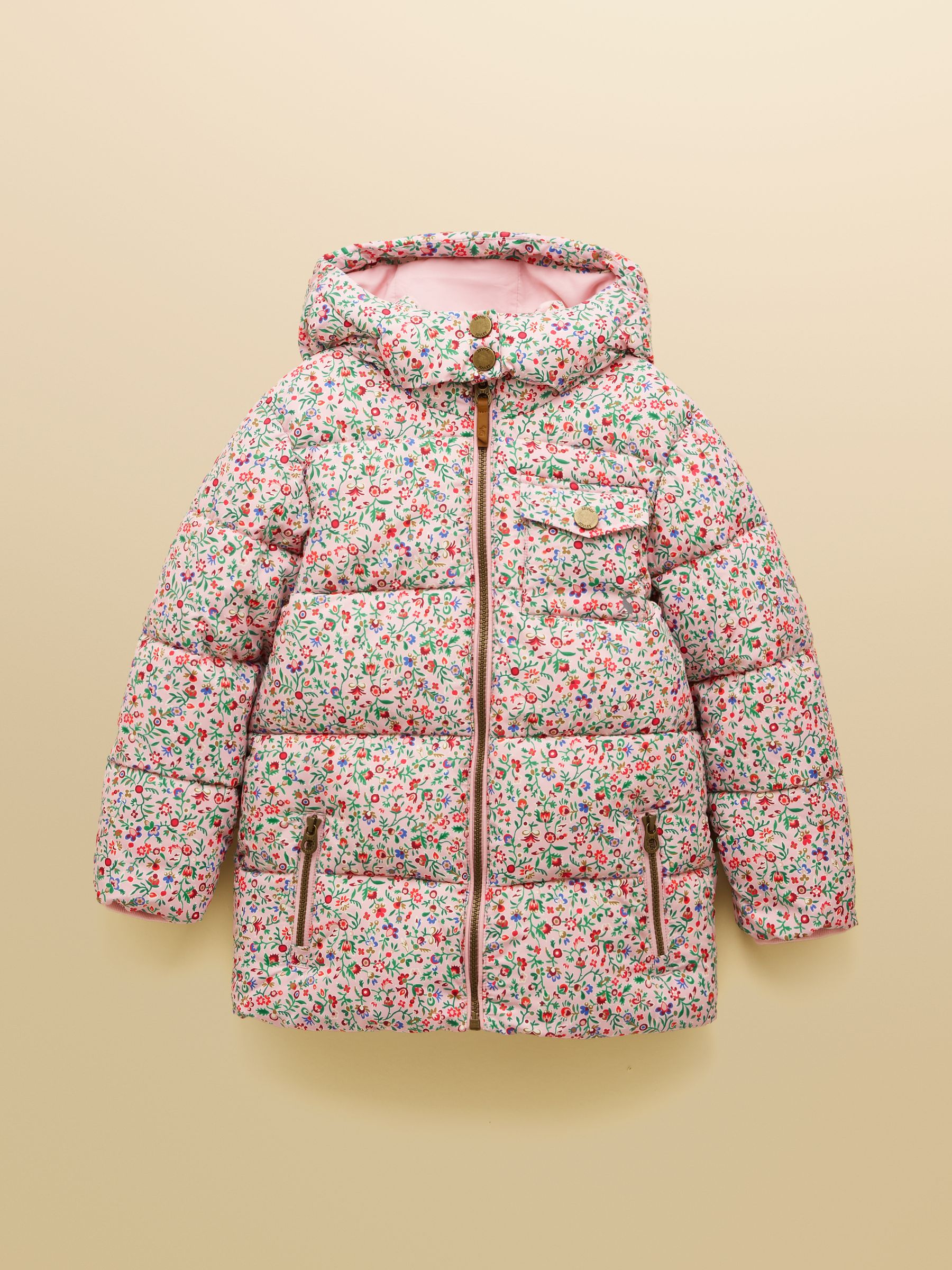 Girls' Emmeline Pink Ditsy Showerproof Padded Coat Joules