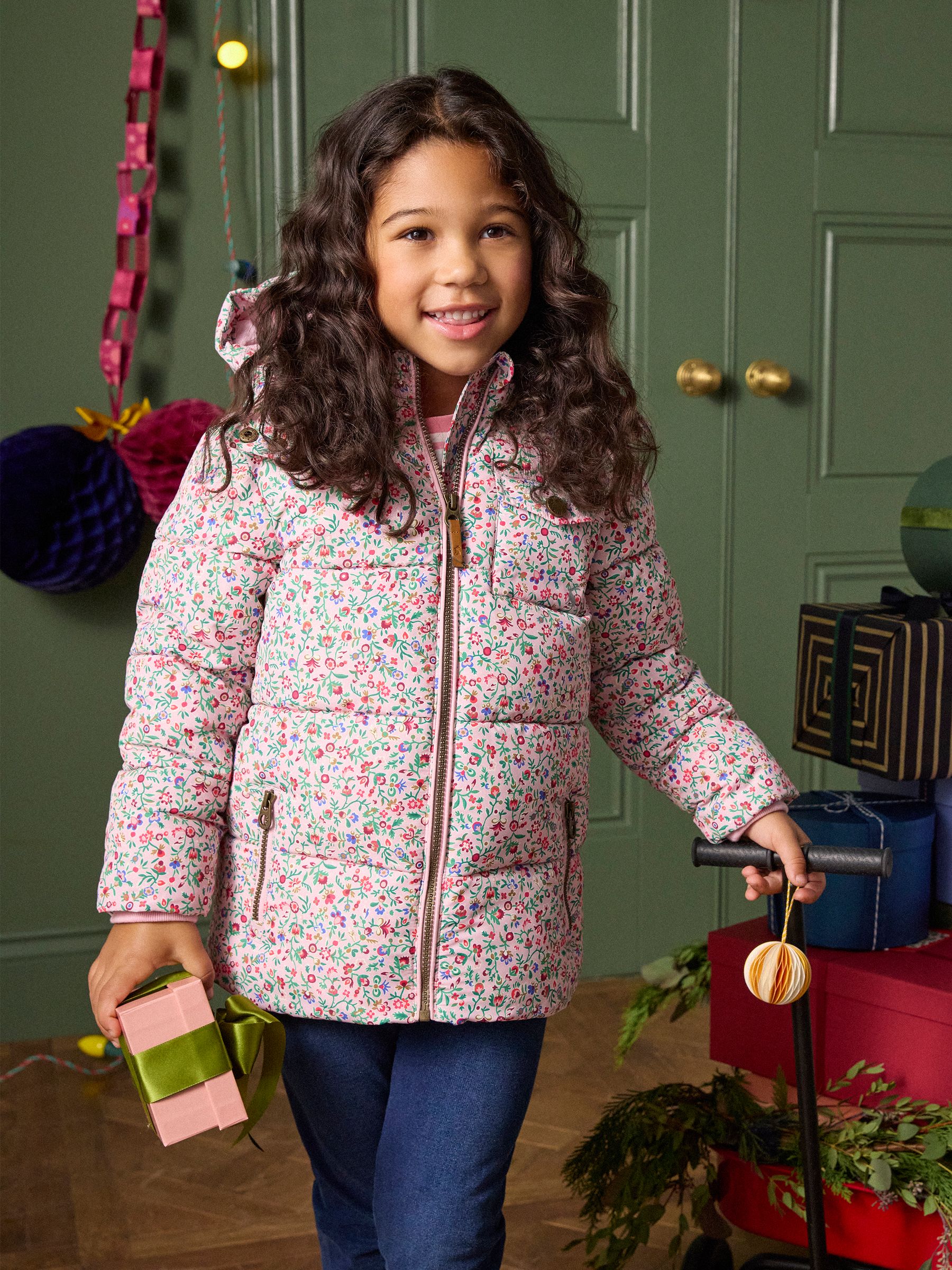 Girls' Emmeline Pink Ditsy Showerproof Padded Coat - Image 1 of 7