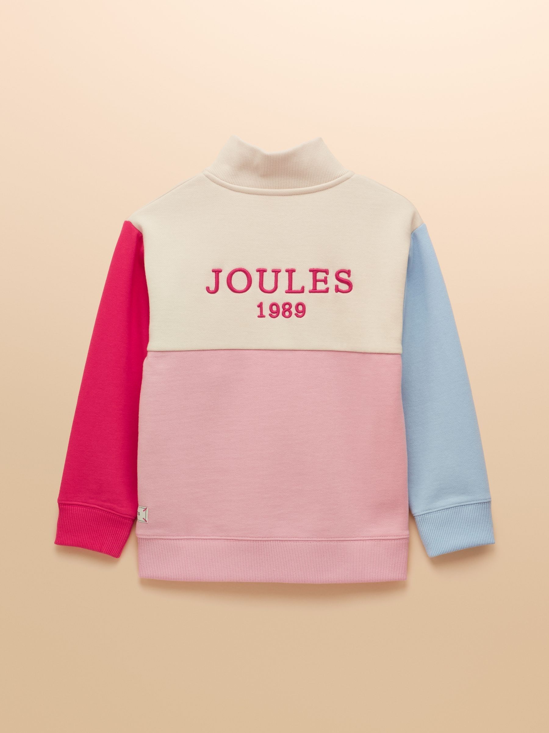 Girls' Elliot Pink Colourblock Colourblock Quarter Zip Sweatshirt - Image 2 of 5 Girls' Elliot Pink Colourblock Colourblock Quarter Zip Sweatshirt - Image 2 of 5