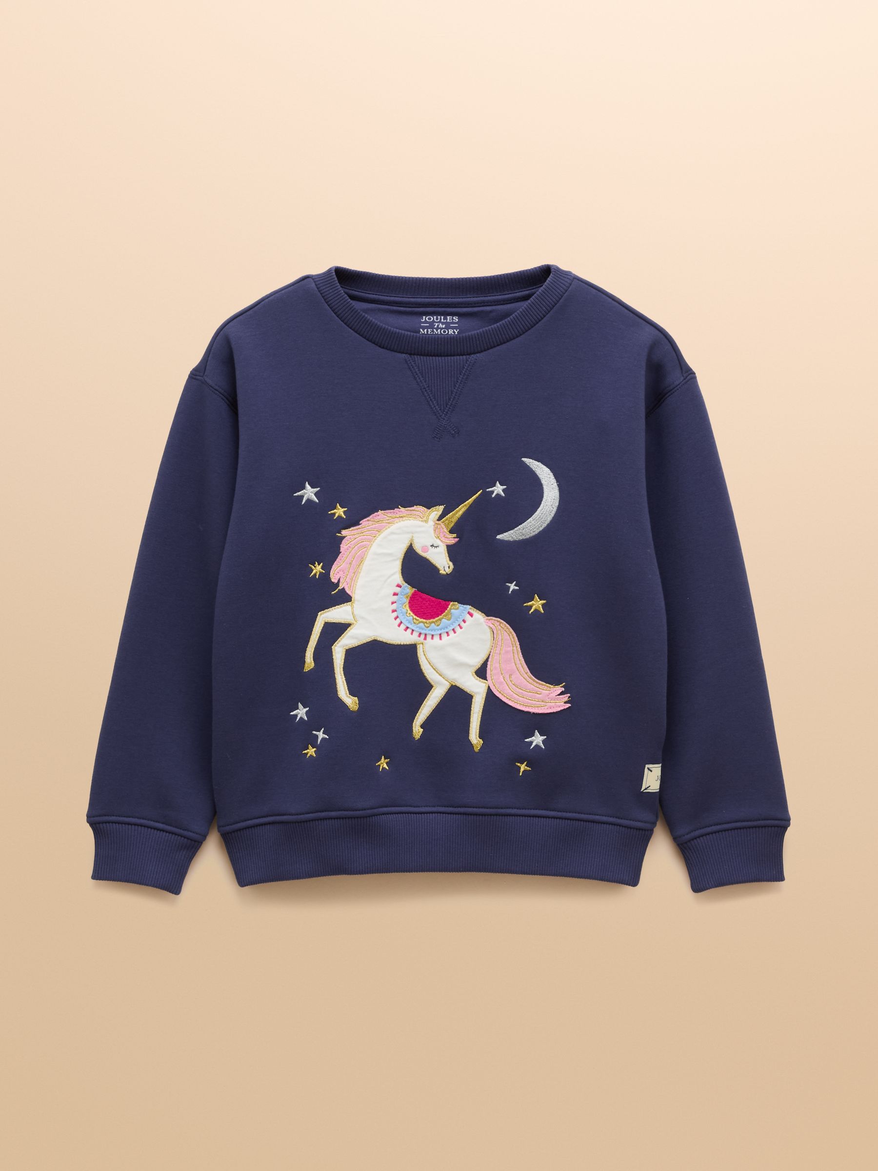 Girls' Mackenzie Navy Horse Embroidered Artwork Sweatshirt With Faux Faur Lining - Image 1 of 5
