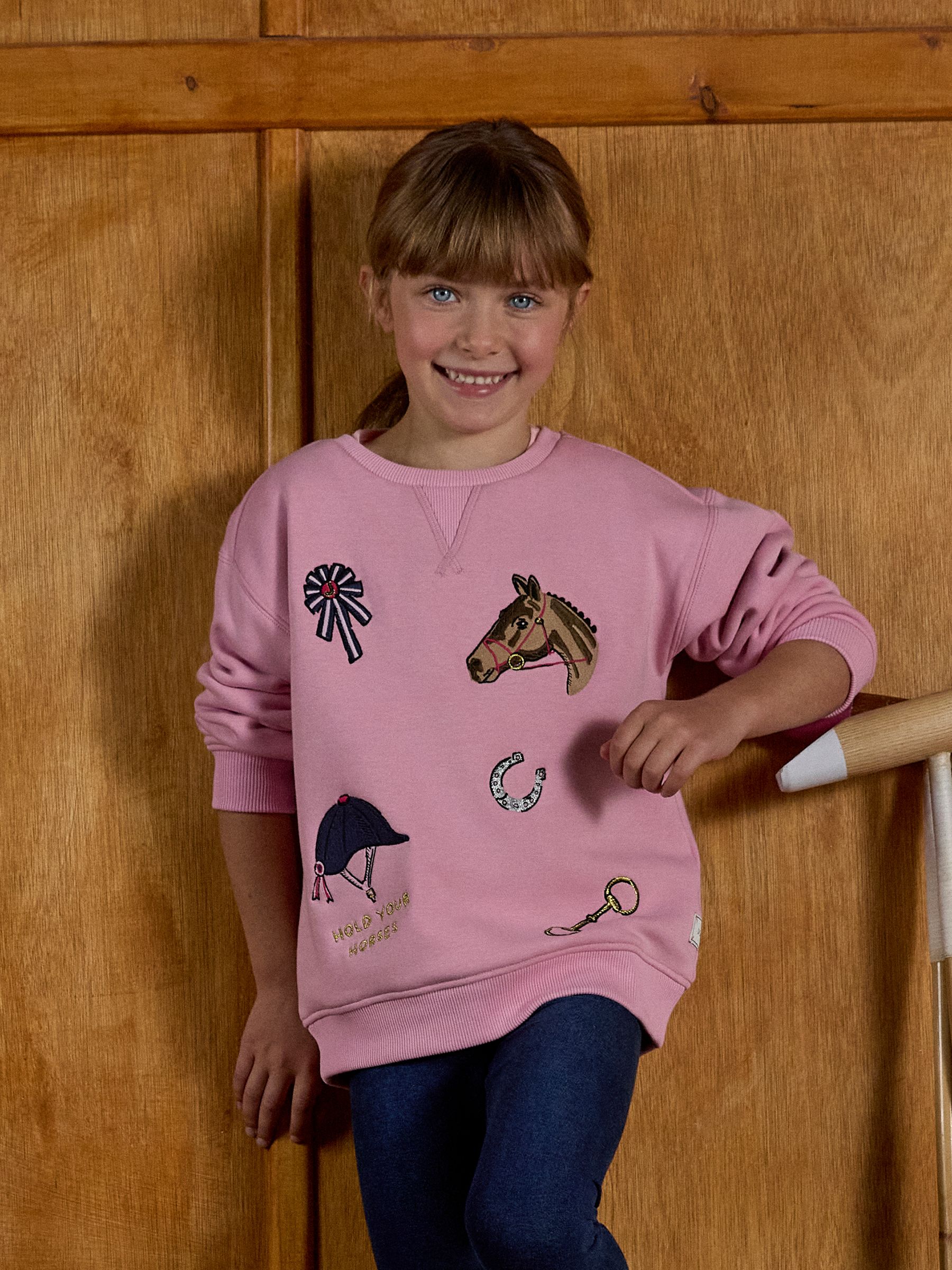 Kids' Mackenzie Pink Horses Sweatshirt With Faux Faur Lining - Image 1 of 5