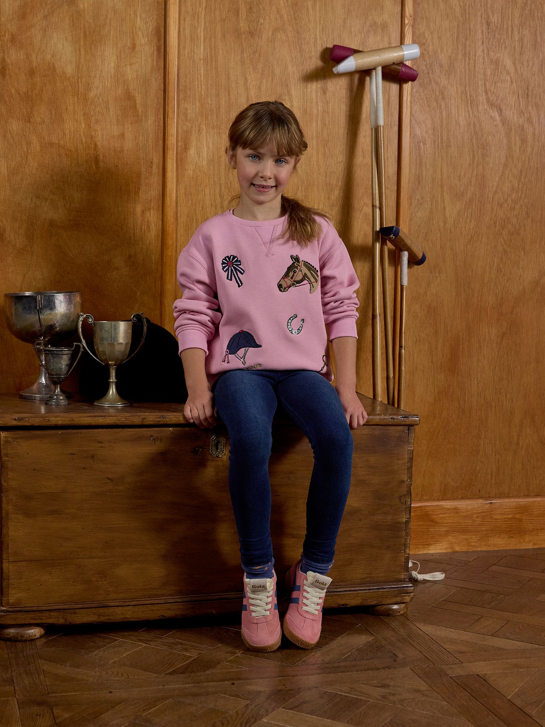 Kids' Mackenzie Pink Horses Sweatshirt With Faux Faur Lining - Image 2 of 5
