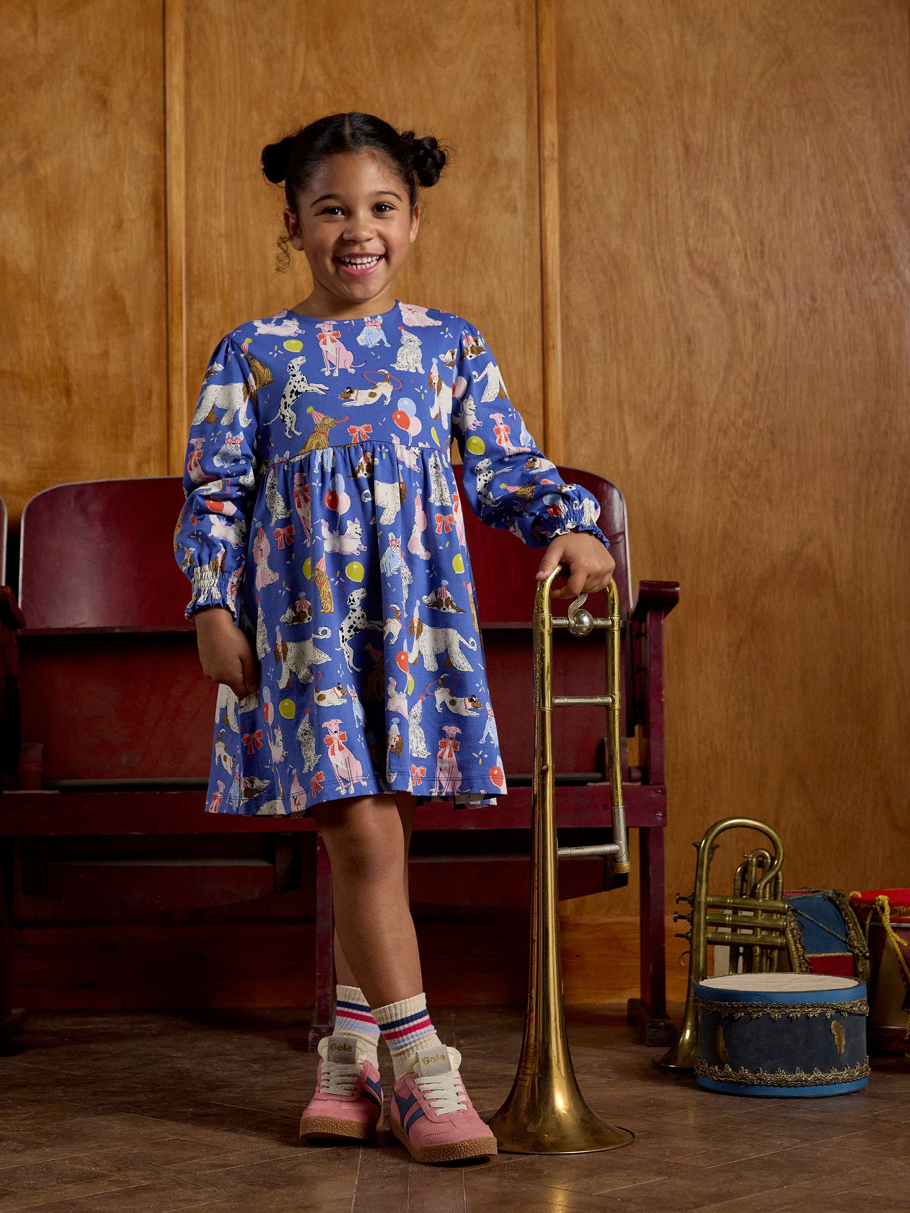 Girls' Hampton Blue Dog Long Sleeve Jersey Dress - Image 2 of 7