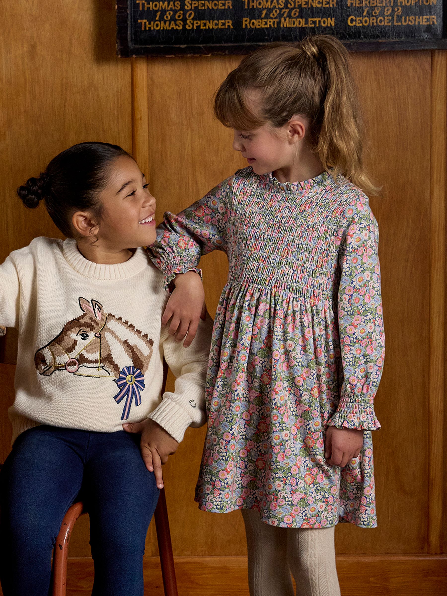 Girls' Gracie Multi Ditsy Shirred Long Sleeved Printed Jersey Dress - Image 2 of 8