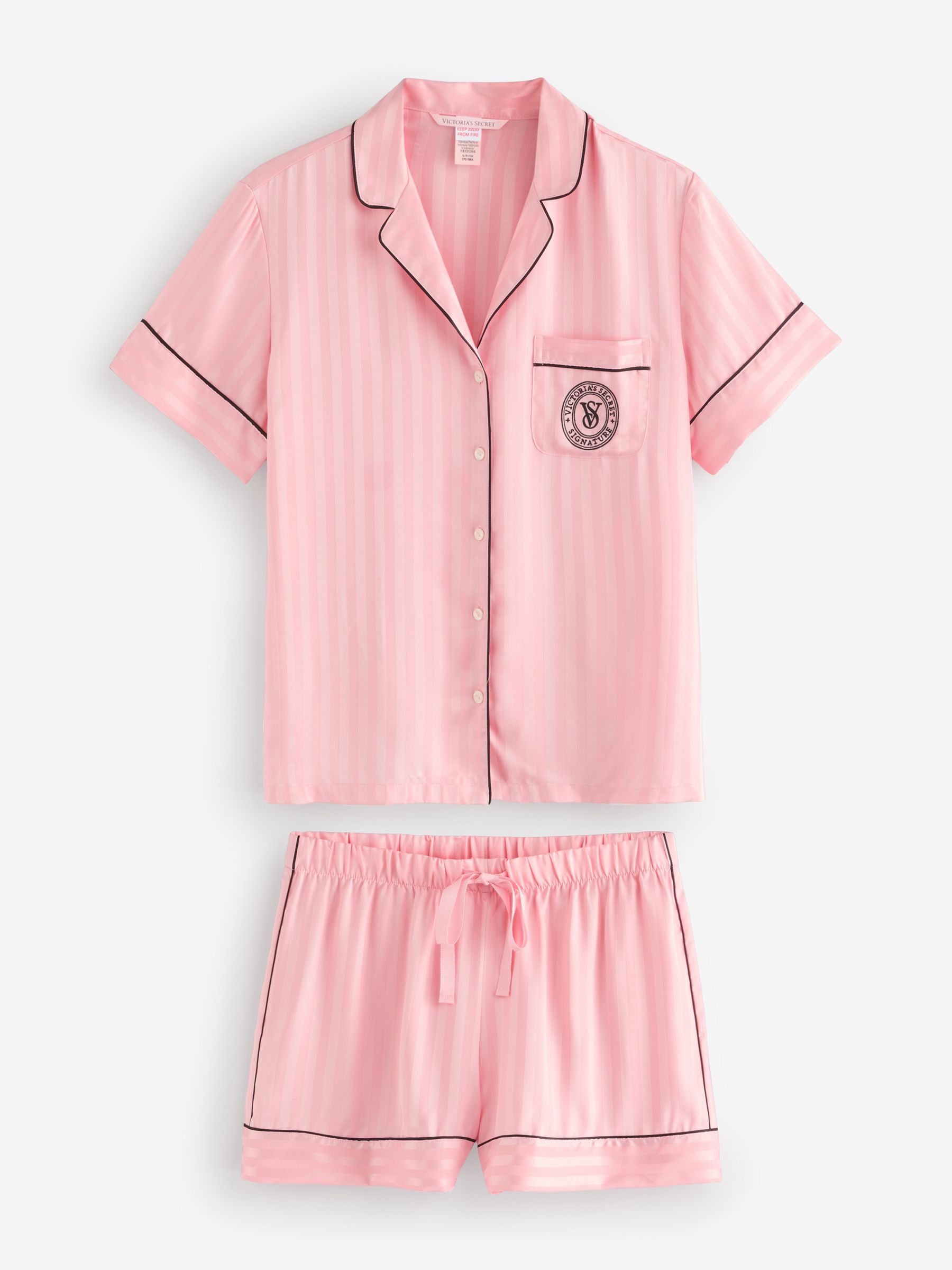 Pretty Blossom Pink Stripe Satin Short Pyjama Set - Image 1 of 5