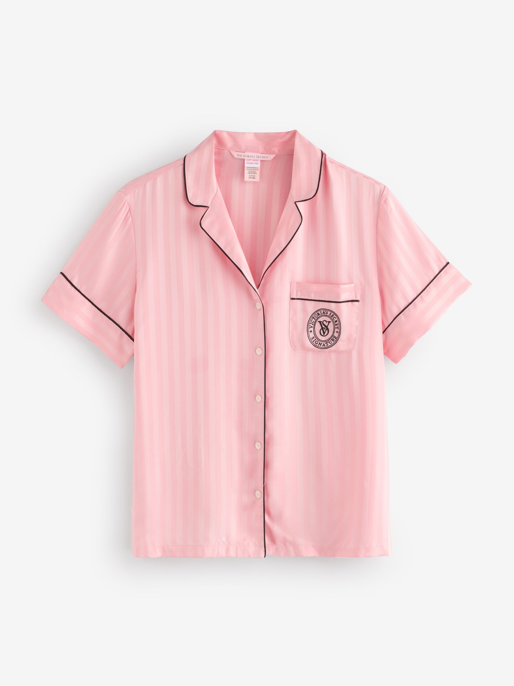 Pretty Blossom Pink Stripe Satin Short Pyjama Set - Image 2 of 5