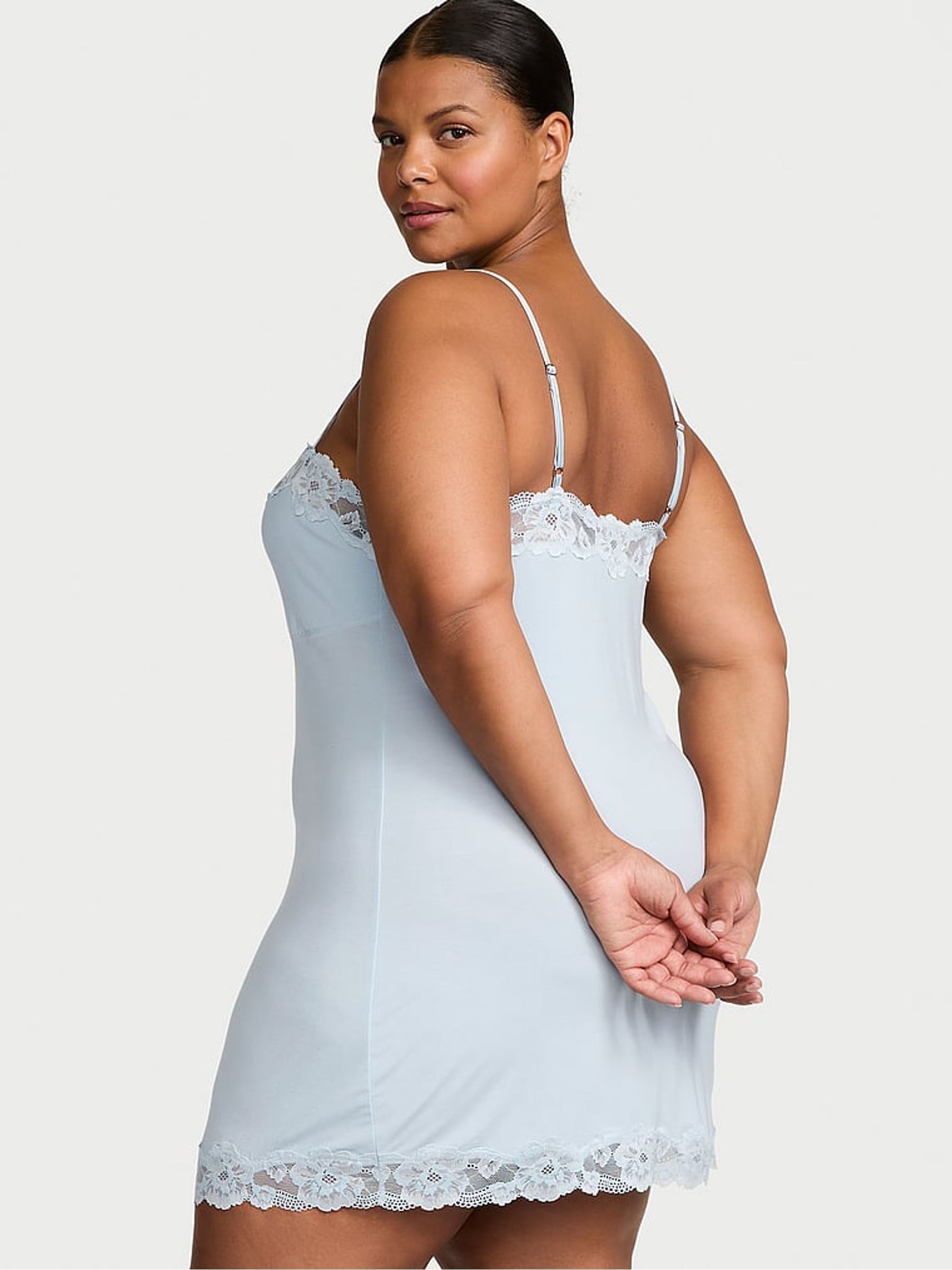 Palest Blue Modal Straight Neck Slip Dress - Image 2 of 2