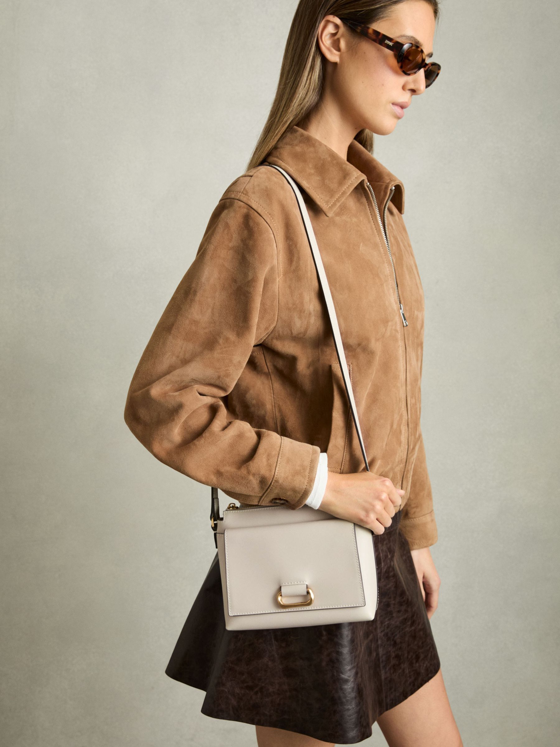 Leather Sculpted-Hardware Cross-Body Bag in Off White - Image 2 of 5