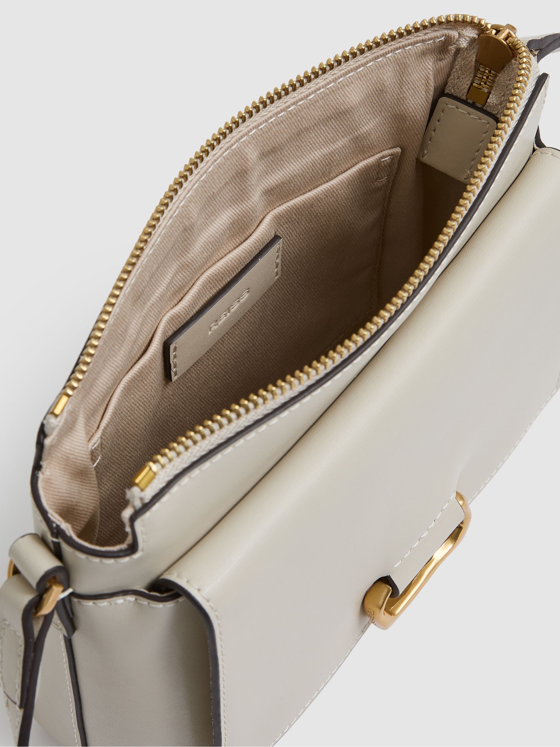 Leather Sculpted-Hardware Cross-Body Bag in Off White - Image 3 of 5