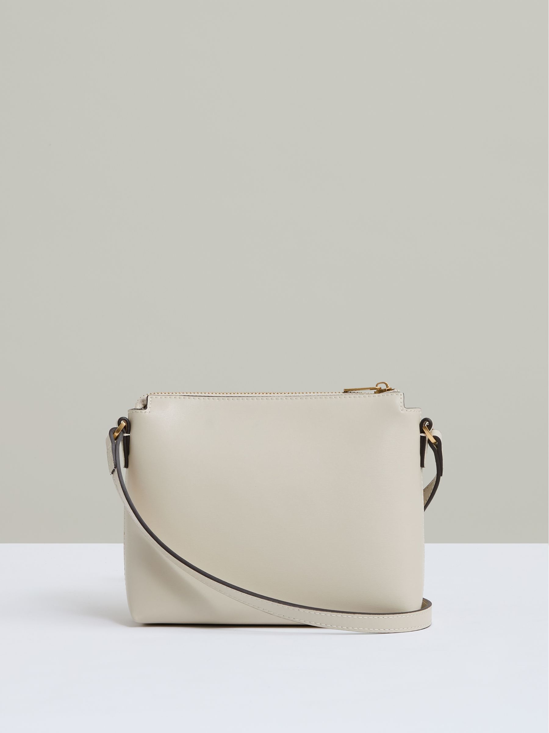 Leather Sculpted-Hardware Cross-Body Bag in Off White - Image 4 of 5