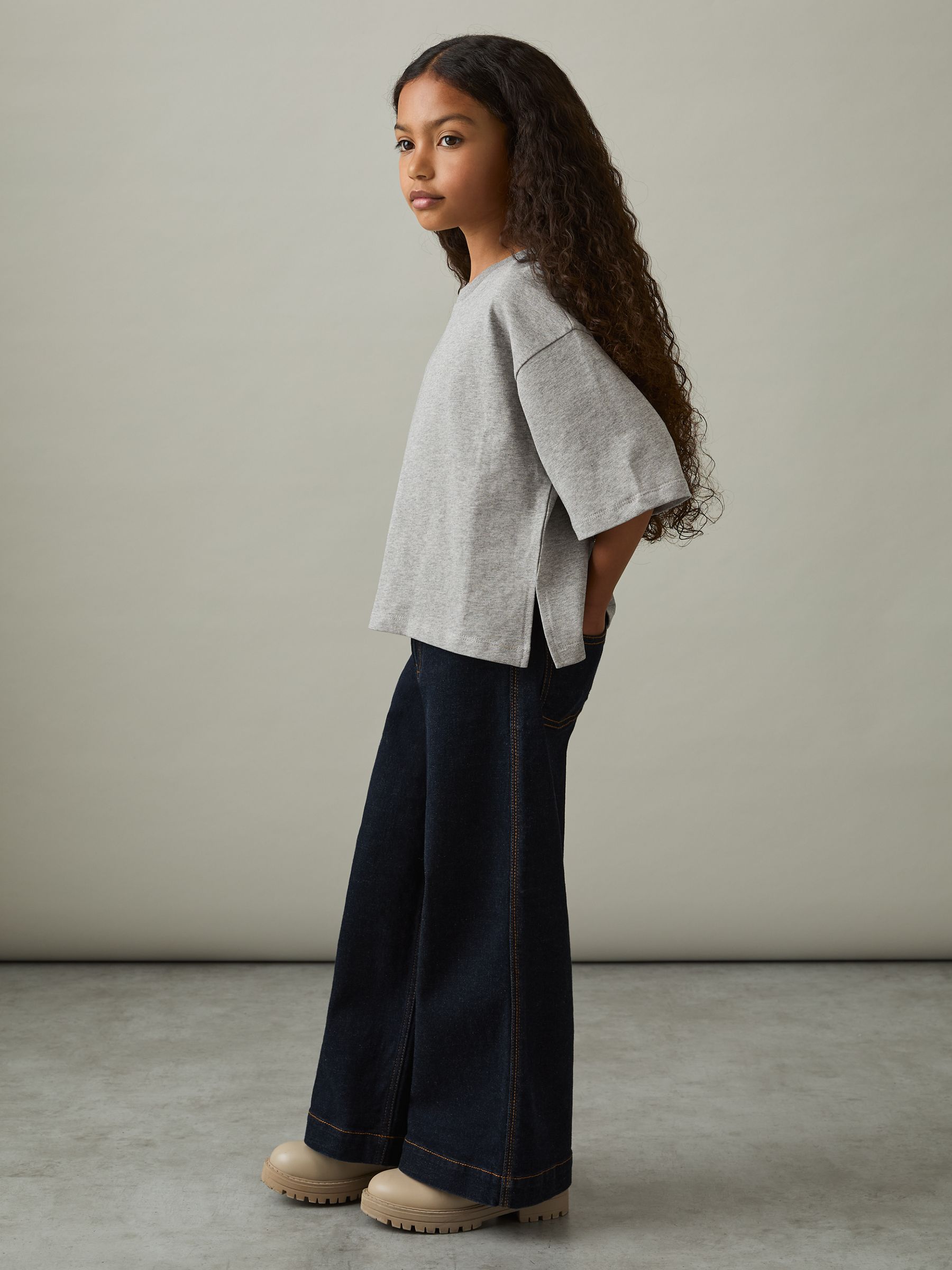 13-14 yrs Oversized Cotton Crew-Neck T-Shirt in Grey Marl - Image 2 of 4