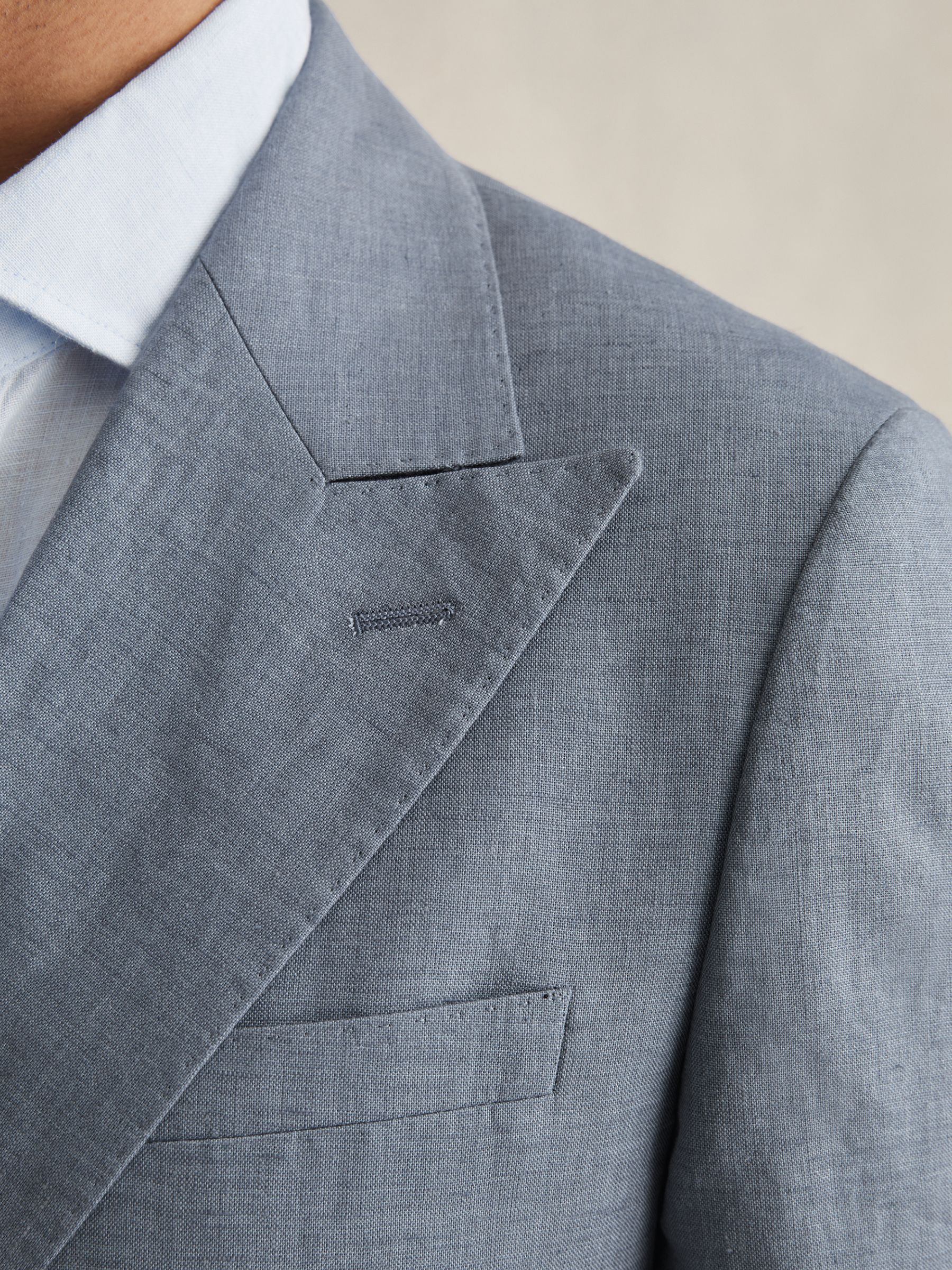 Slim-Fit Linen Double-Breasted Suit Blazer in Airforce Blue - Image 5 of 9