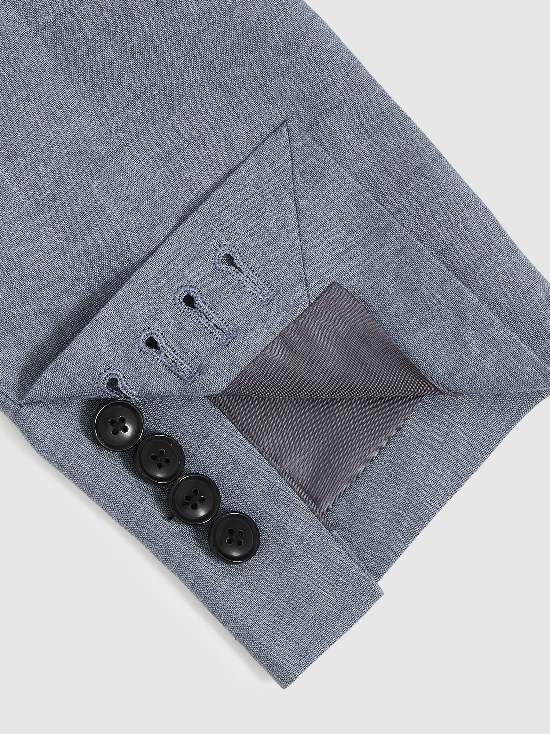 Slim-Fit Linen Double-Breasted Suit Blazer in Airforce Blue - Image 8 of 9