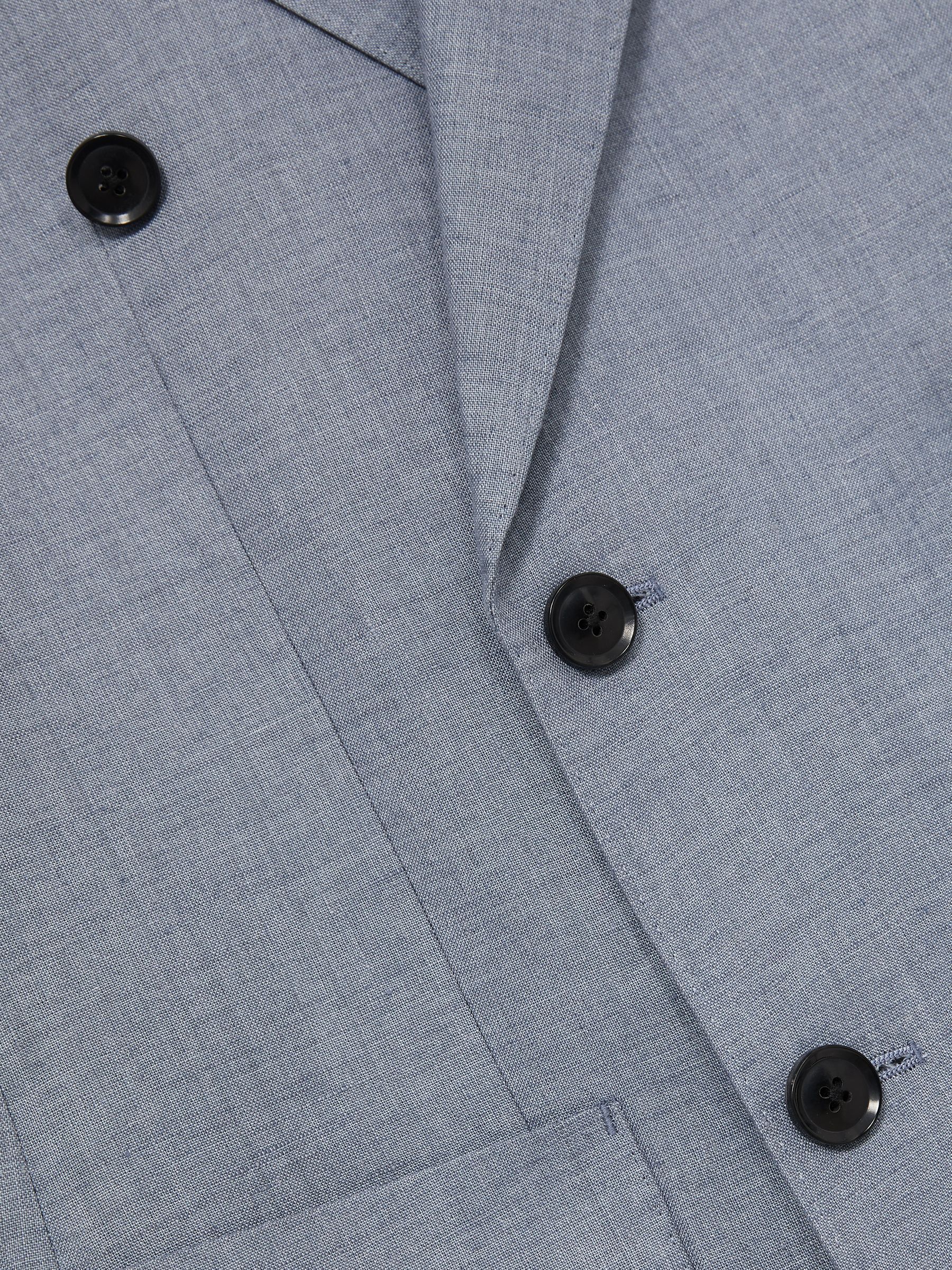 Slim-Fit Linen Double-Breasted Suit Blazer in Airforce Blue - Image 9 of 9