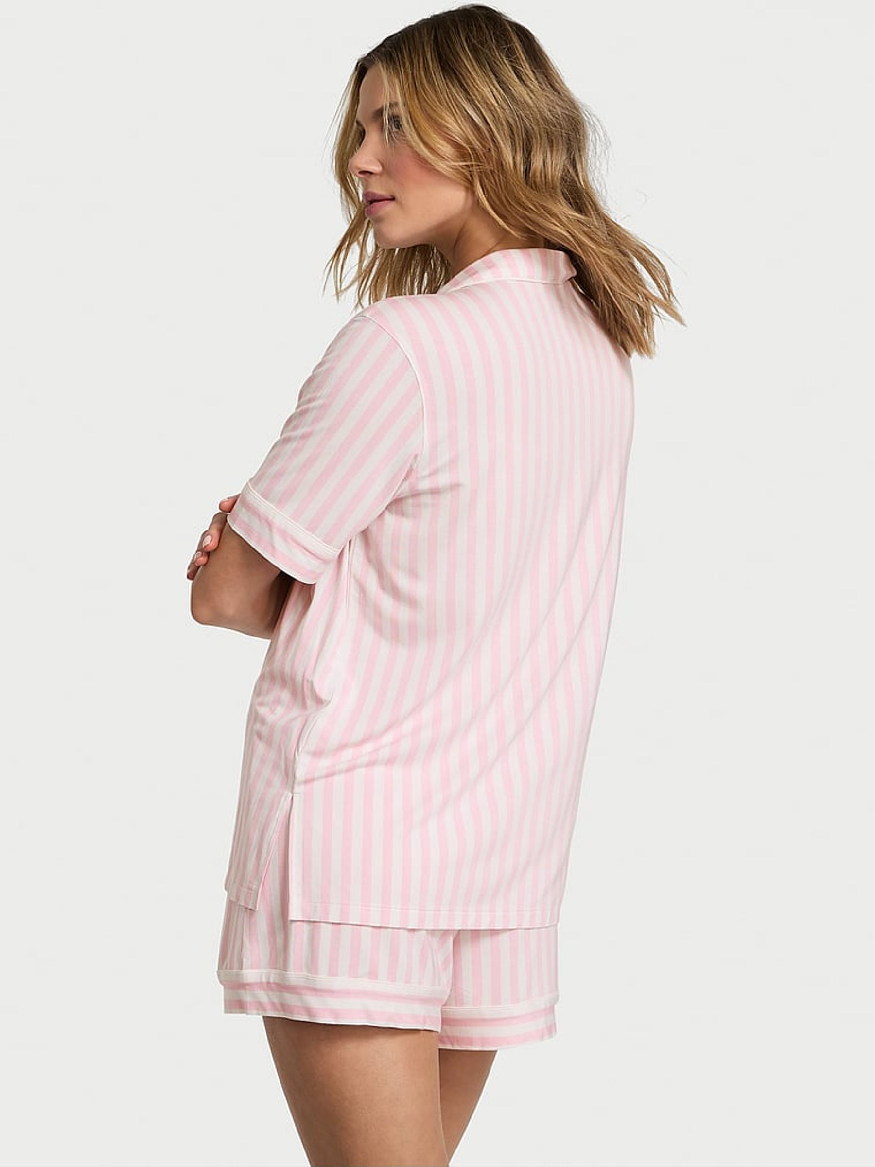 Pretty Blossom Pink Iconic Stripe Modal Short Pyjama Set - Image 2 of 2