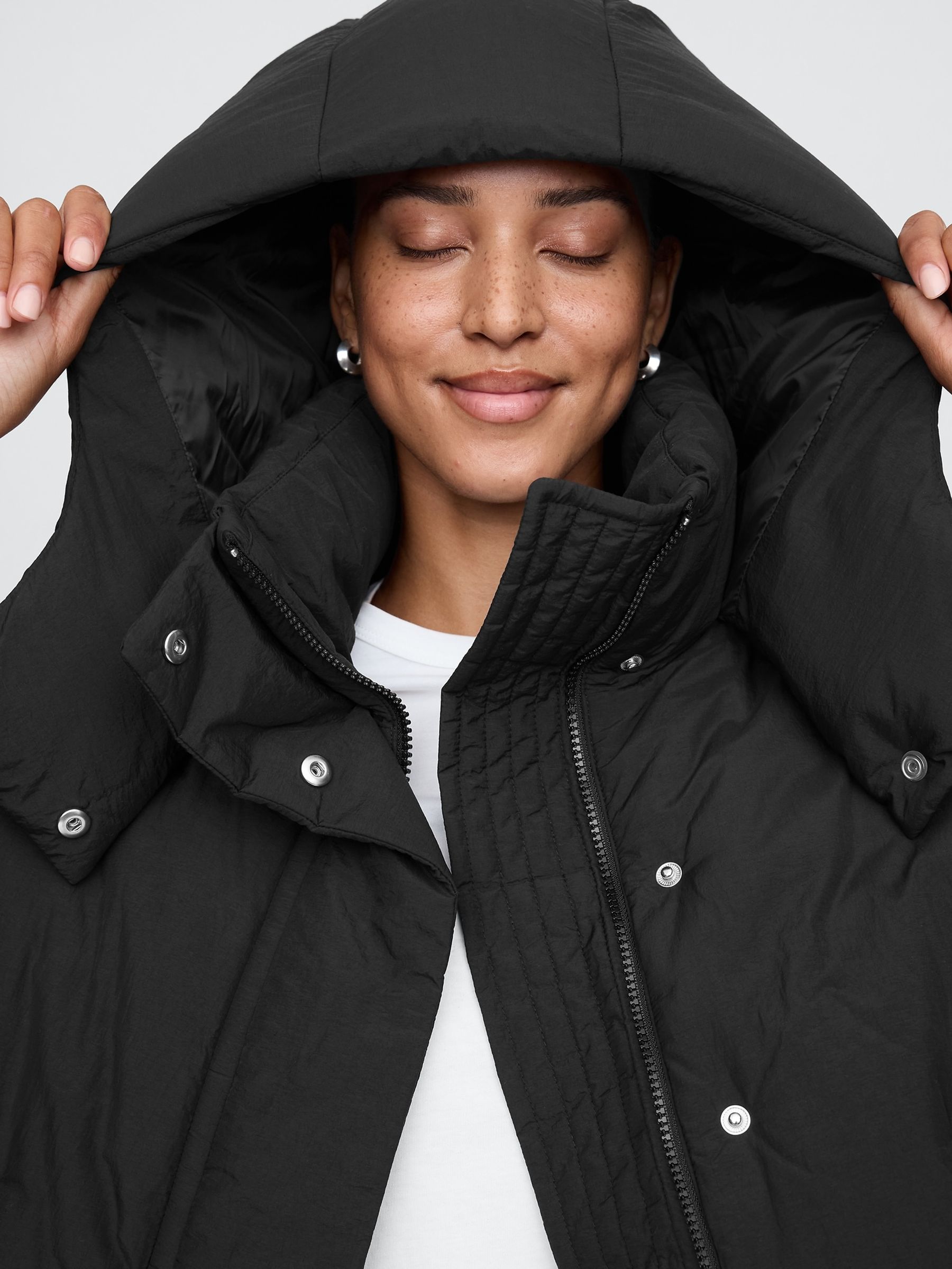 Black Cropped Duvet Wrap Puffer Coat - Image 4 of 5