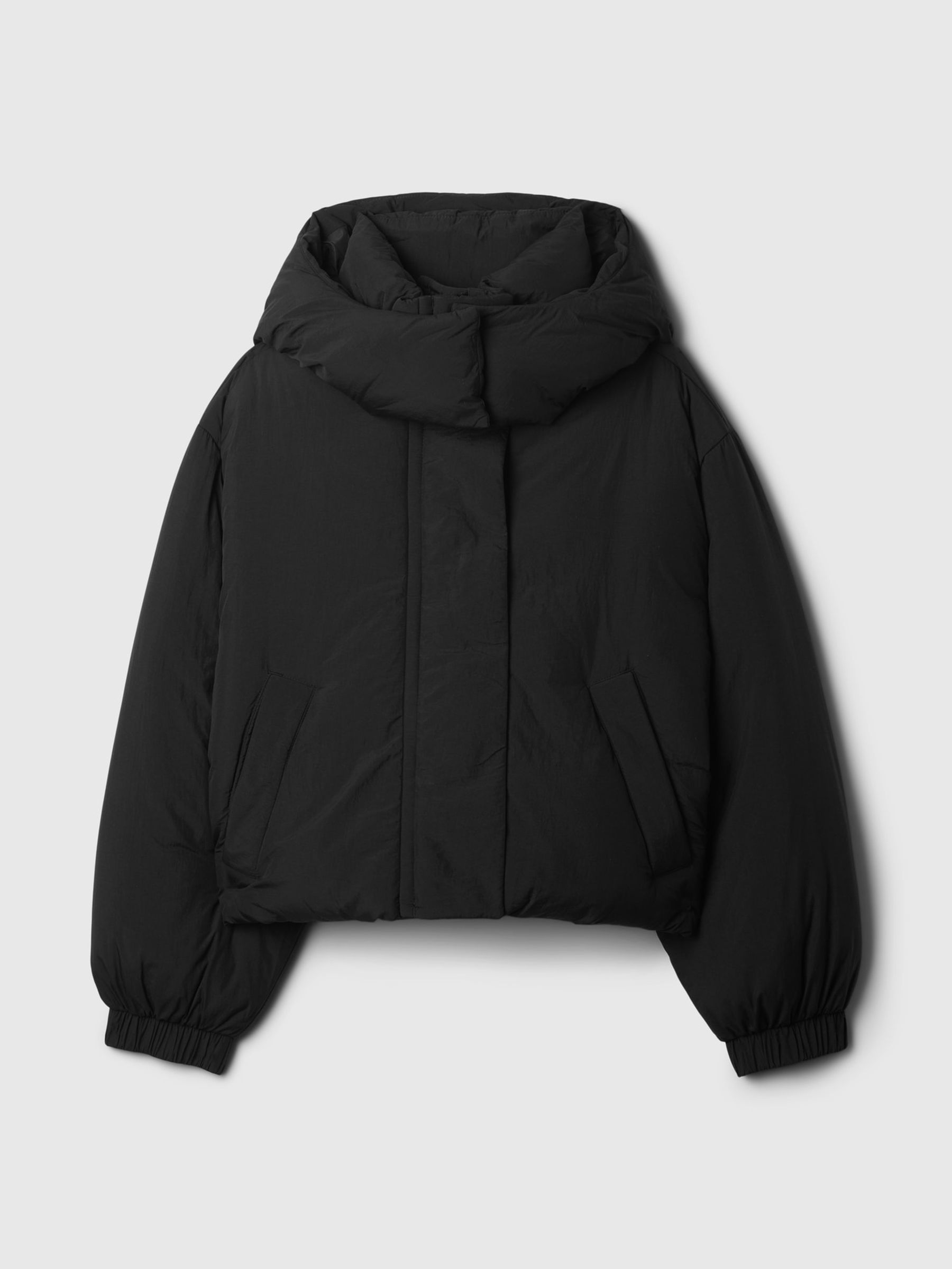 Black Cropped Duvet Wrap Puffer Coat - Image 5 of 5
