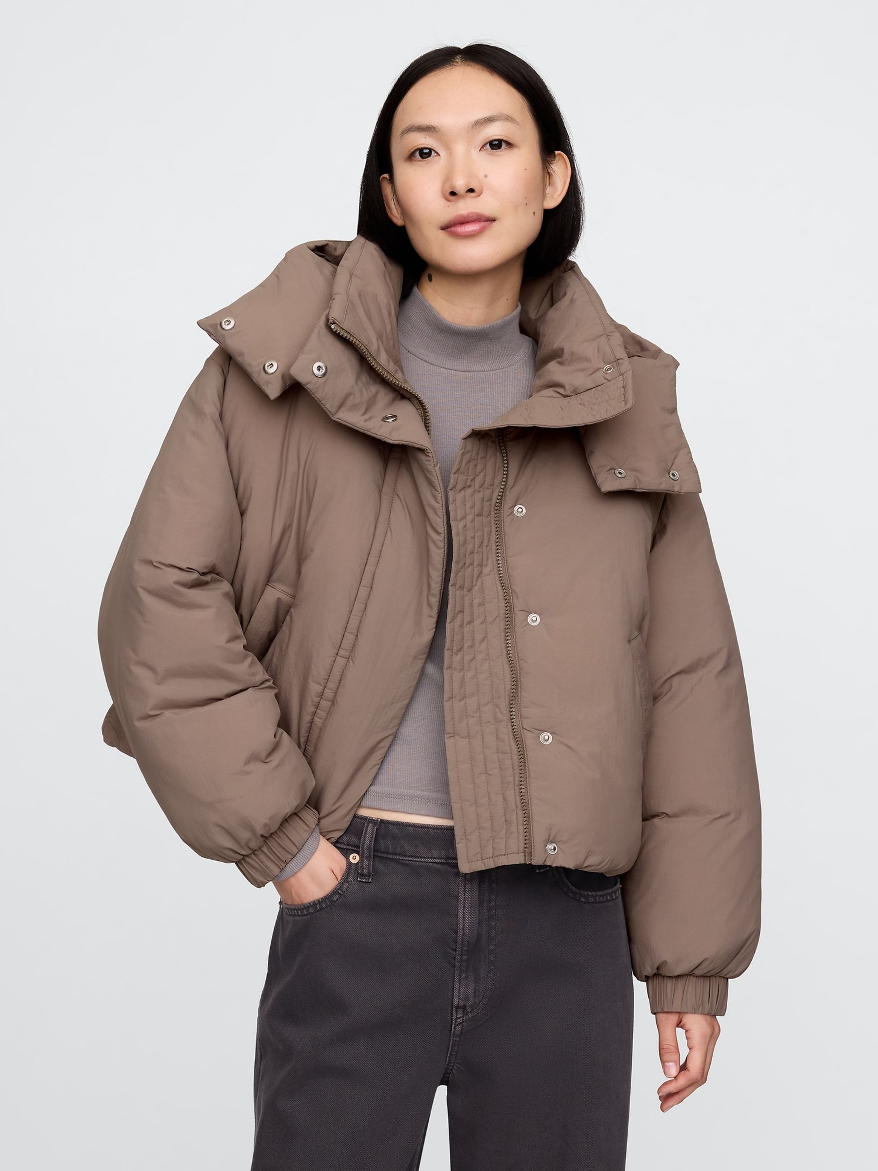 Brown Cropped Duvet Wrap Puffer Coat Gap